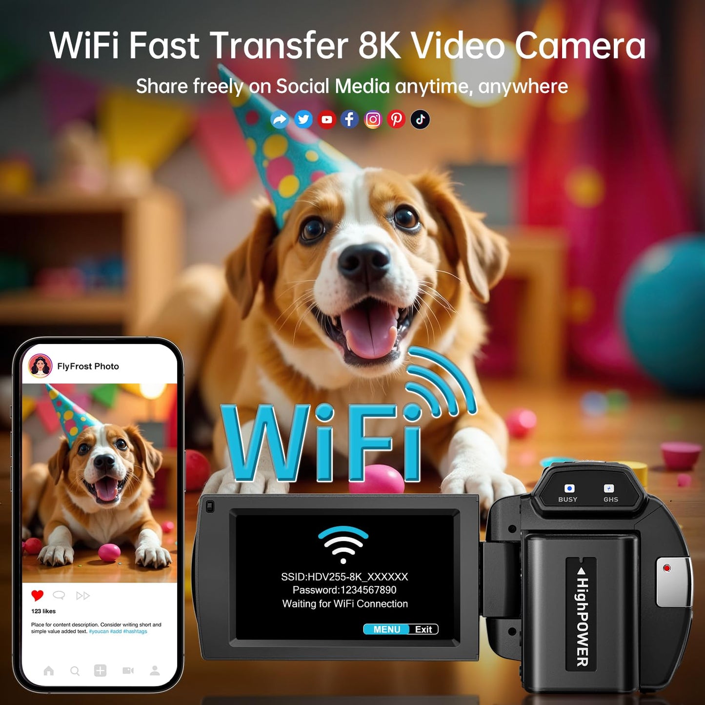 FlyFrost 8K Video Camera 88MP UHD WiFi Vlogging Cameras for YouTube 18X Digital Zoom IR Night Vision 3.0'' Touch Screen Camcorder with Microphone, Lens Hood, Stabilizer, Remote, Two Batteries