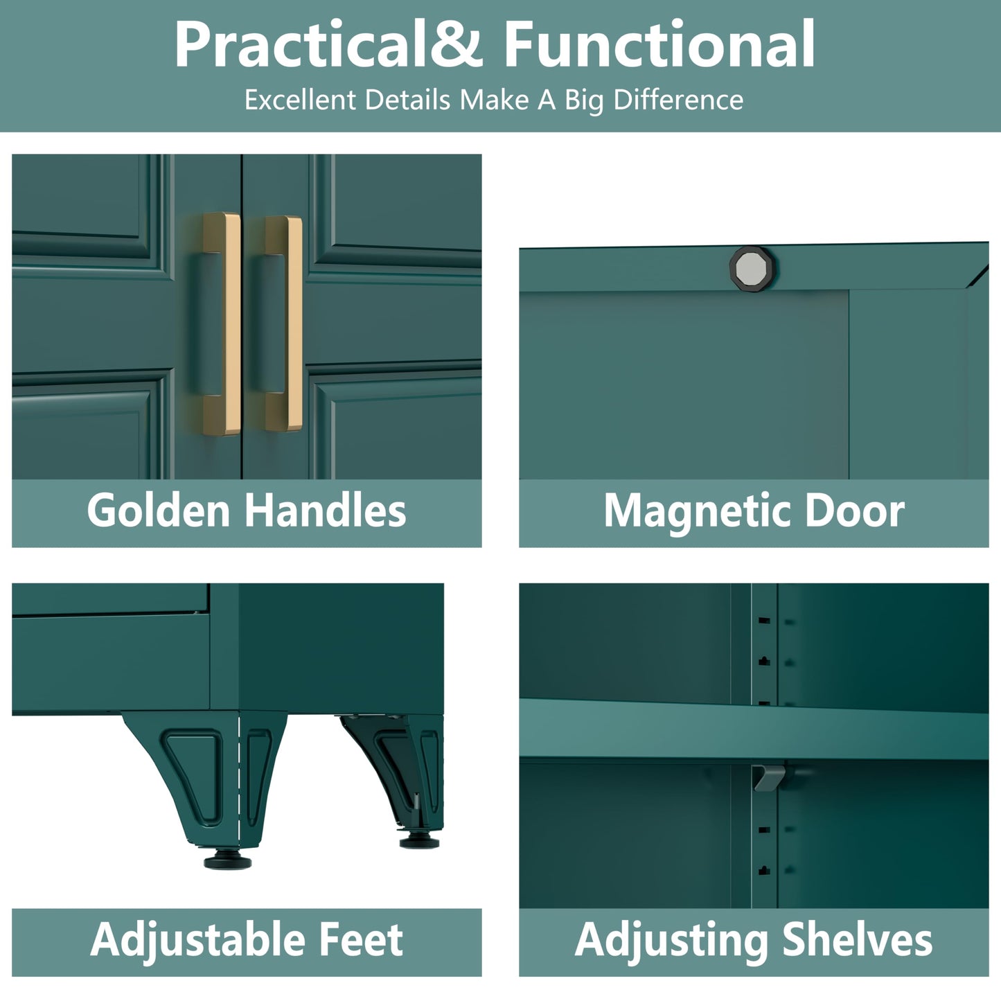 Polup Metal Storage Cabinet,75" Tall Kitchen Pantry Storage Cabinet with Doors and Adjustable Shelves, Green Metal Pantry Cabinets, Large Cupboard for Kitchen, Dining Living Room, Bathroom, Office
