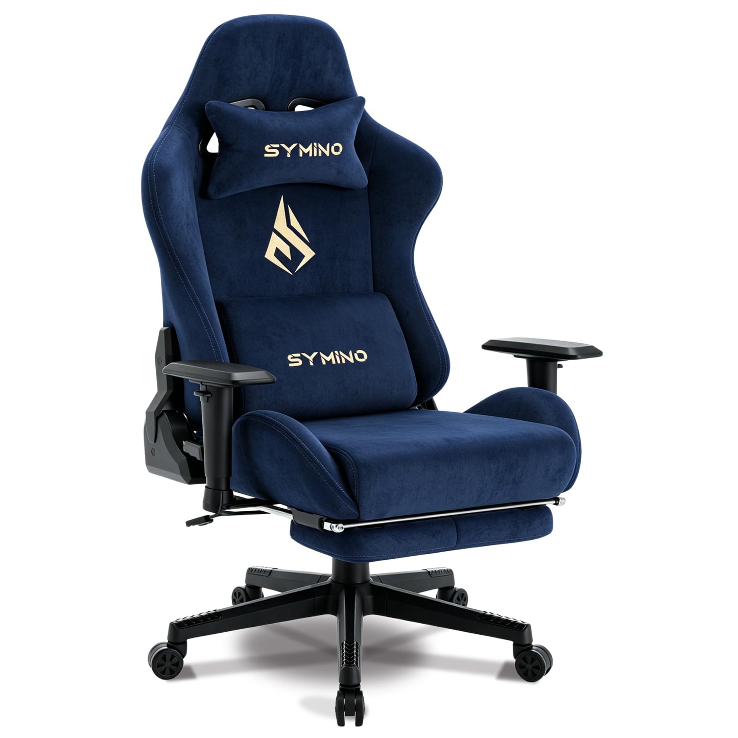 Symino Gaming Chair, Ergonomic Office Chair with 2D Armrests, 150° Recline, Breathable Faux Suede Fabric, Adjustable Headrest, Computer Desk Chair for Home Office, with Footrest, Navy