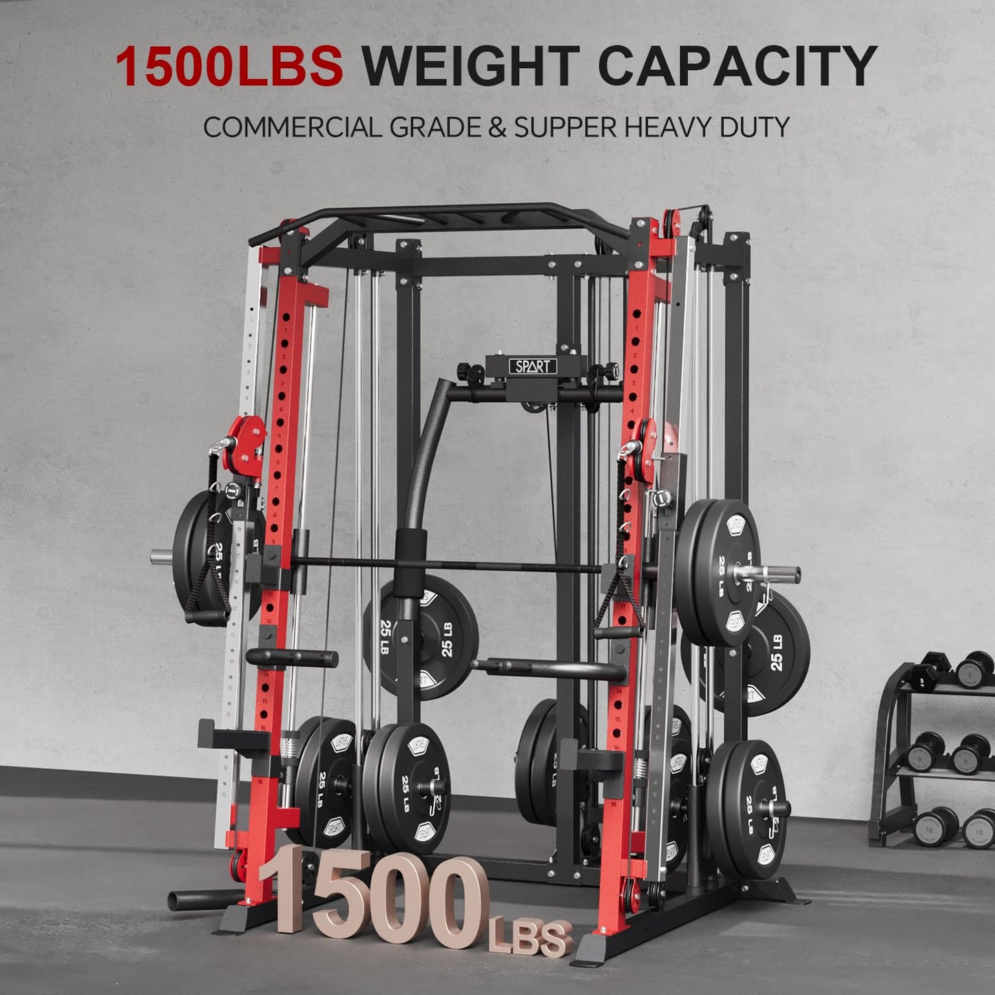 SPART Workout Station Angled Smith Machine with Bench,Cage System-Home Gym Multifunction Rack,Workout Equipment with Smithe Bar, LAT Pull-Down Systems, Cable Crossover Machine and Cable Attachment
