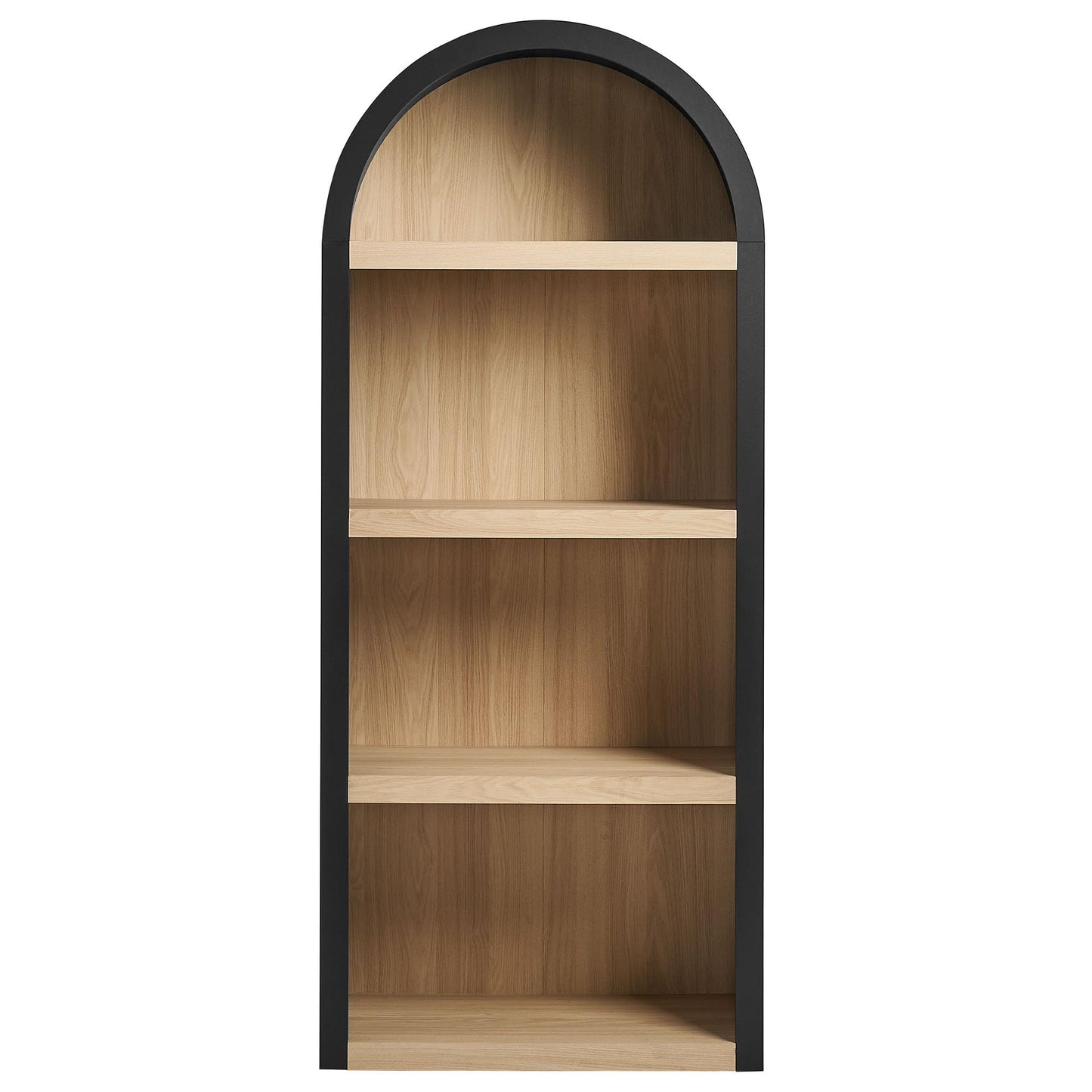 Modway Caleb Arched Bookcase with 4-Tier Open Shelves in Black - Wood Blend Display Bookcase for Dining Room, Living Room, Or Office Storage