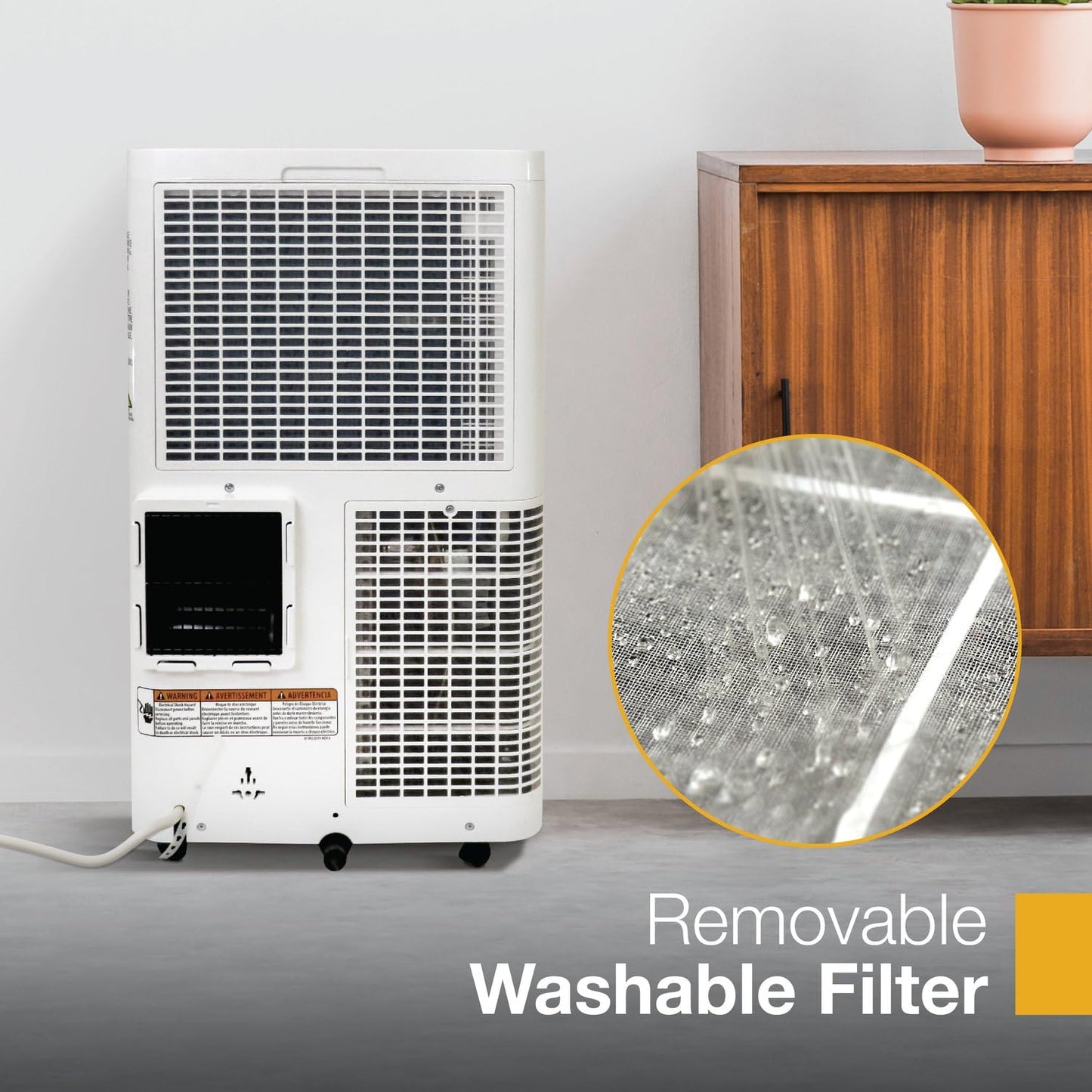 Whirlpool 14,000 BTU Portable Air Conditioner with Heater and Dehumidifier for Living Room, Apartment, or Bedroom, 115V, Portable AC for Rooms up to 700 Square Feet with Remote, 3 Speeds, Timer, White
