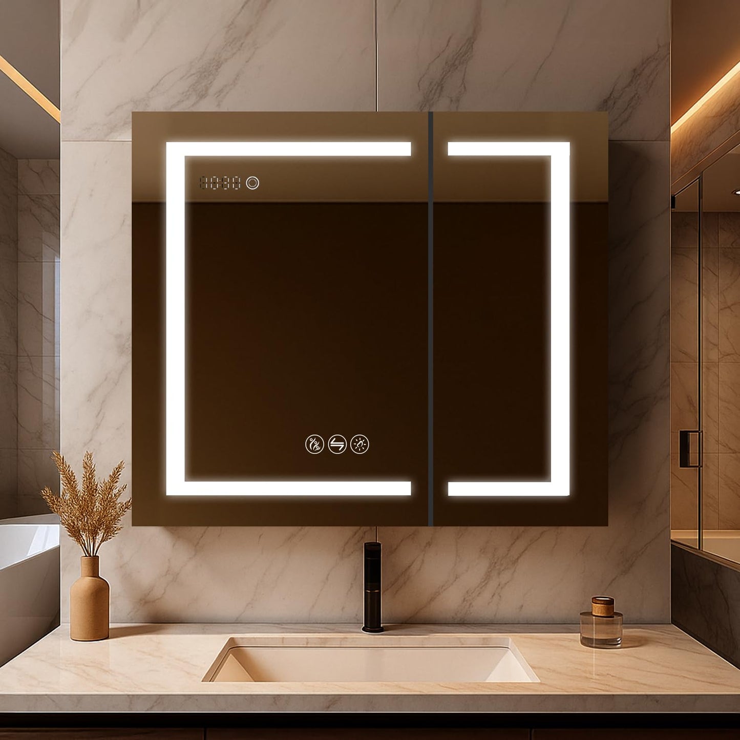 Blossom 36 Inch Recessed LED Medicine Cabinet with 3X Makeup Mirror - Smart Lighted Mirror with Outlets & USB Port - Fogless Bathroom Storage - Blum 170° Soft-Close Doors - Copper-Free Silver