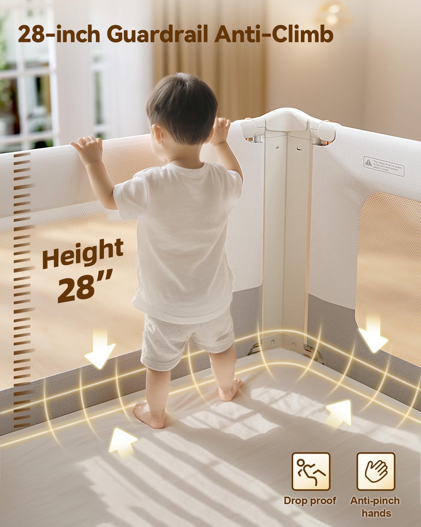 ONEYA BABY 3 Pack Bed Rail for Toddlers with Height Adjustable for Queen Size Bed, White/Grey,78.7x78.7x60 Inches