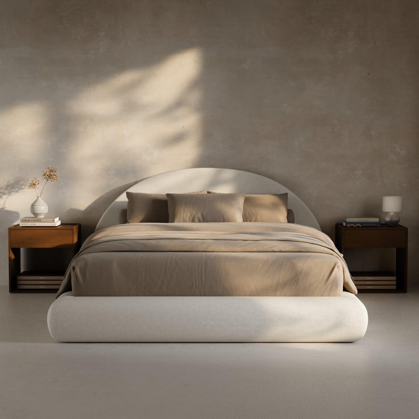 RECCI AirFrame Half-Moon Upholstered Queen Platform Bed Frame, Velvet Curved Arched Base with Headboard, 5 Inch Fully Round Cushioned Foam, No Box Spring Needed, Easy Assembly