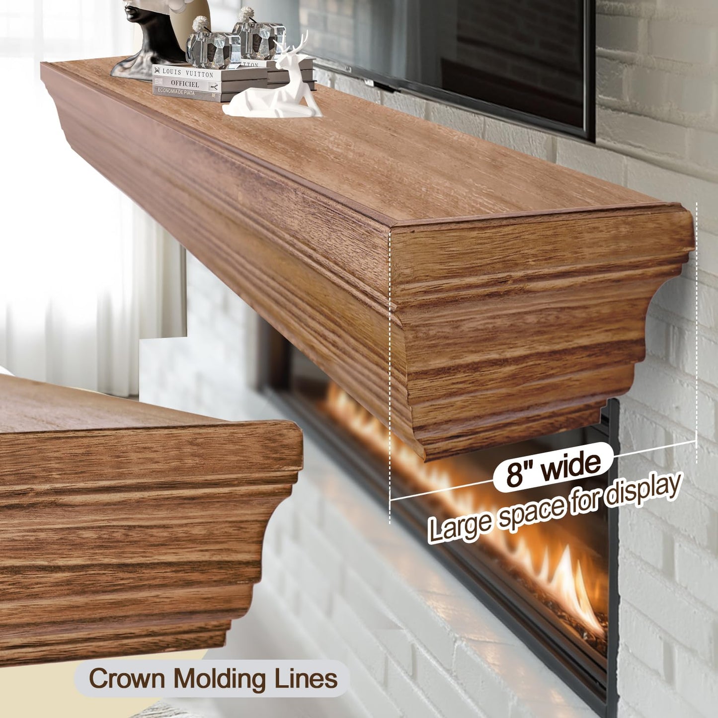 LXWZHK Rustic Fireplace Mantel Shelf, 72" Wooden Floating Shelf for Over Fireplace, Wall Mounted Fire Place Mantel, Farmhouse Hanging Floating Shelves, Oak Color