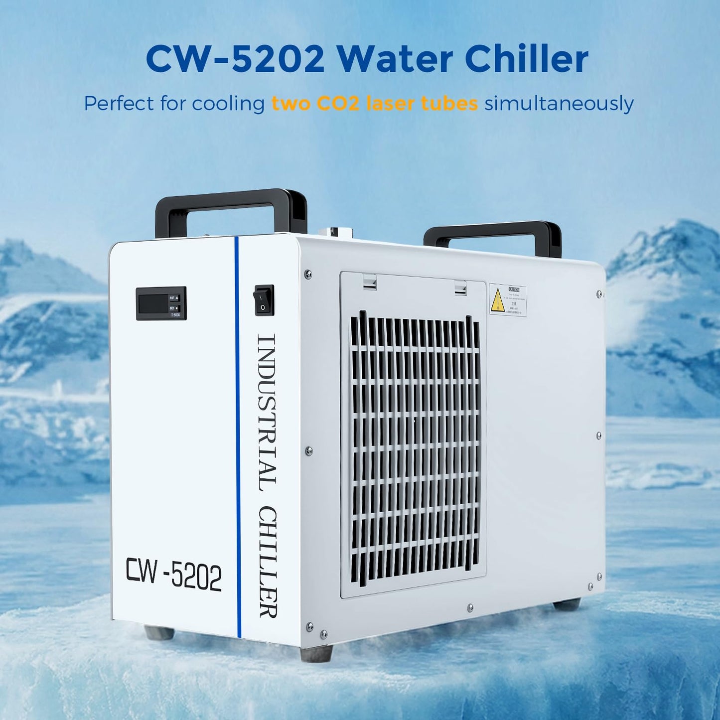 Cloudray Water Chiller CW-5202 6L for CO2 Laser Engraver & Cutting, Compatible with 2 Laser Tubes, Laser Chiller, Industrial Water Cooler，60W 70W 80W 90W 100W 120W 150W CO2 Laser Engraving Machines