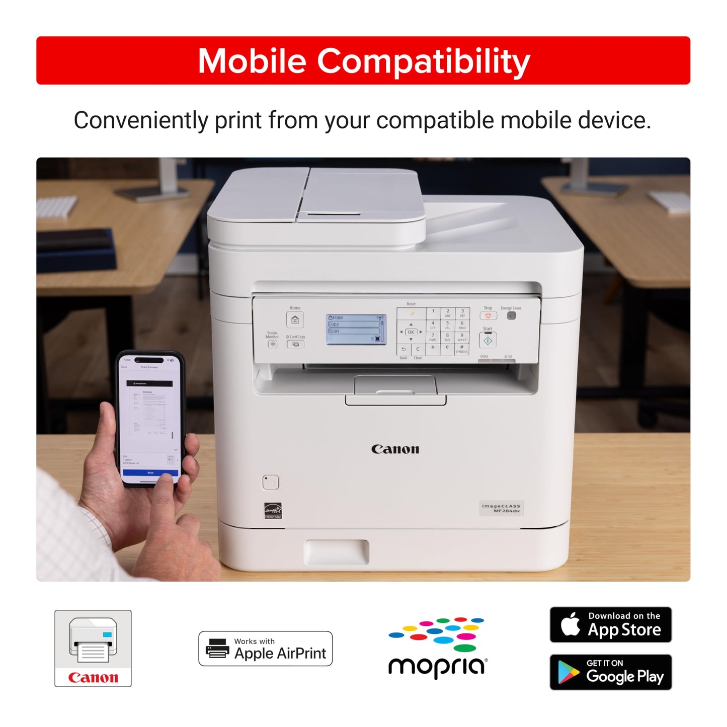 Canon imageCLASS MF284dw Wireless Black & White Laser Printer – All-in-One for Home Use, Print/Copy/Scan, 2-Sided Printing, 35 PPM, Auto Doc Feeder, Mobile Device Compatible, Starter Toner Included
