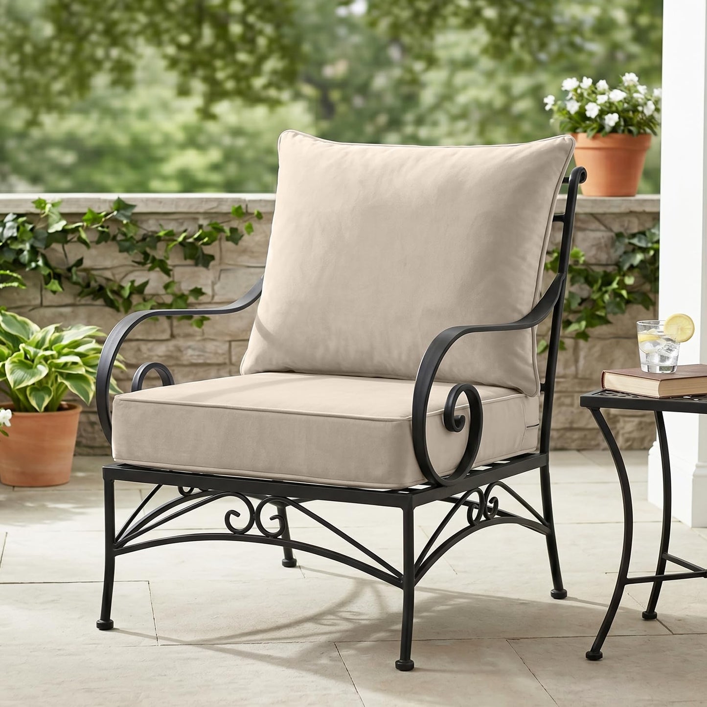 EAGLE PEAK Outdoor Deep Seat Patio Seat Cushion Set, 24 x 24 x 5 inch, 2-Piece Back Chair Cushion, 4 Pack, Beige