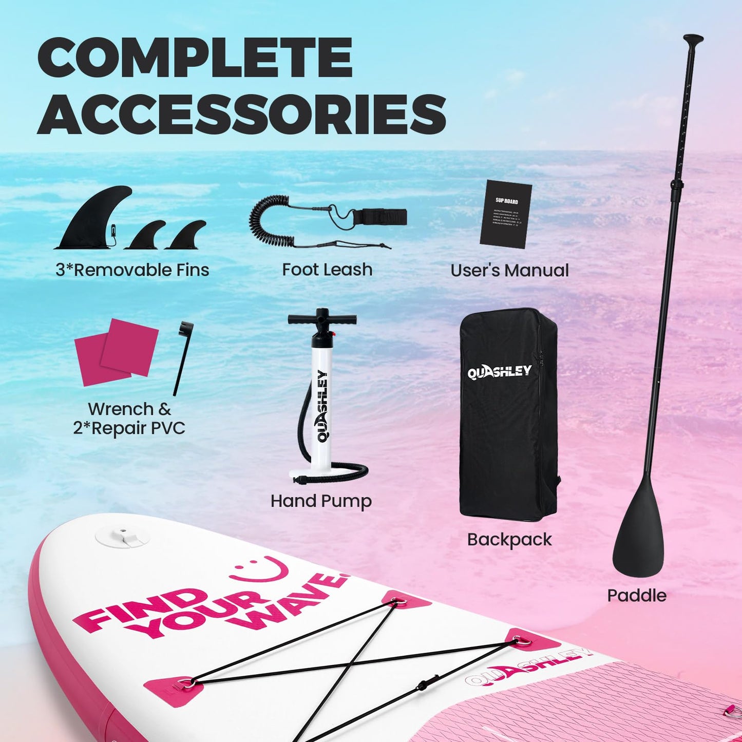 Quashley Inflatable Paddle Board Ultra-Portable Inflatable SUP Board with All Paddleboards Accessories and 10L Waterproof Bag -Lightweight Design for Easy Travel and Storage