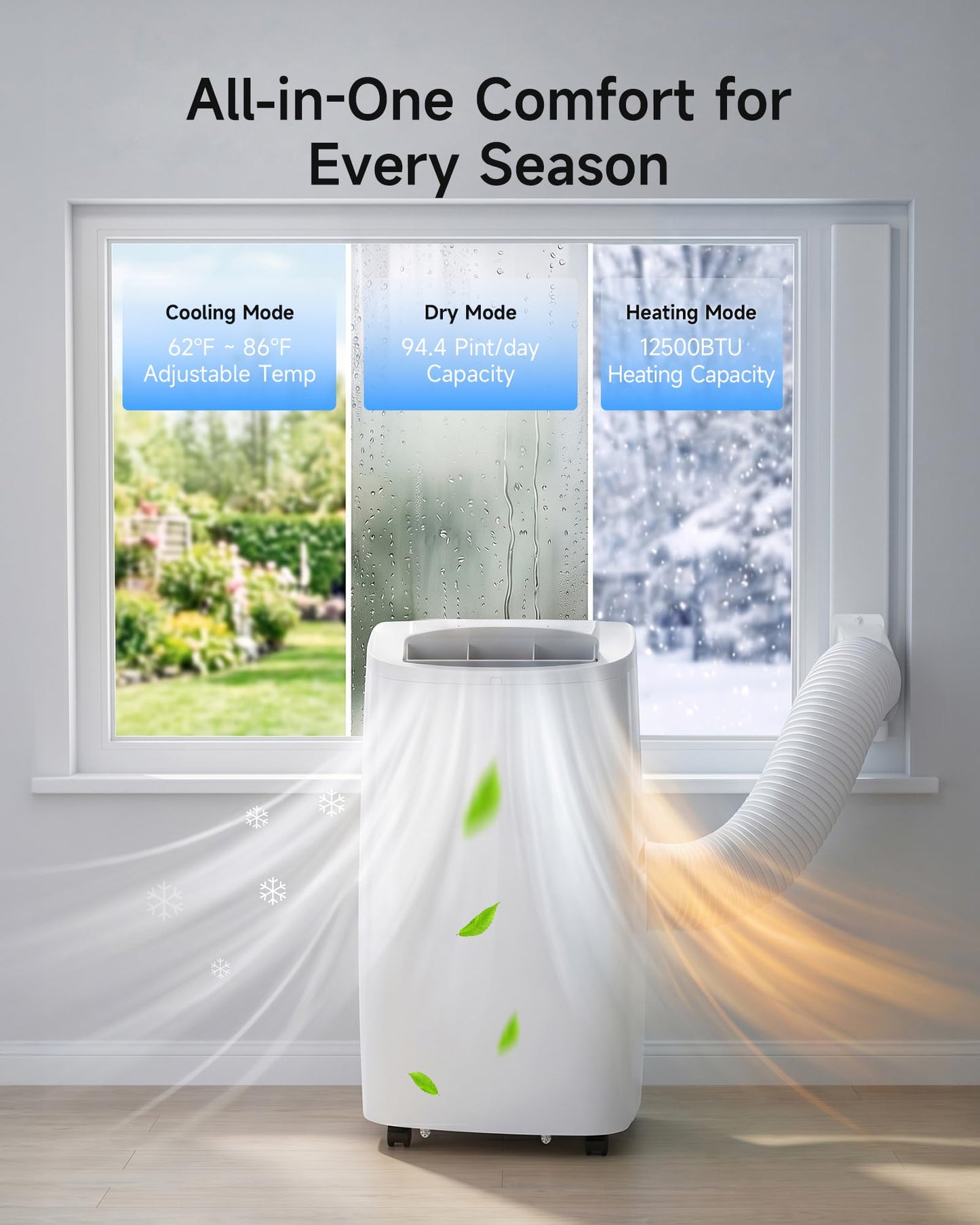 Air Choice 14,000 BTU Portable Air Conditioners, 5-in-1 Portable AC Unit with Cool, Heat, Dehumidifier, Fan, Sleep Mode, Auto Swing, Air Conditioner Portable for Large Room Up to 700 Sq. Ft, Remote