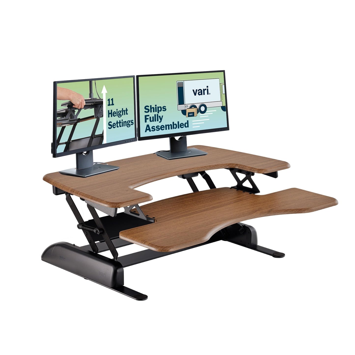 Vari VariDesk Pro Plus 36 Standing Desk Converter – 11 Height Settings + Spring Lift, 2 Tier Design, Keyboard Tray, Fits Desktops 36” Wide x 26.5" Deep – Delivers Fully Assembled (Walnut)