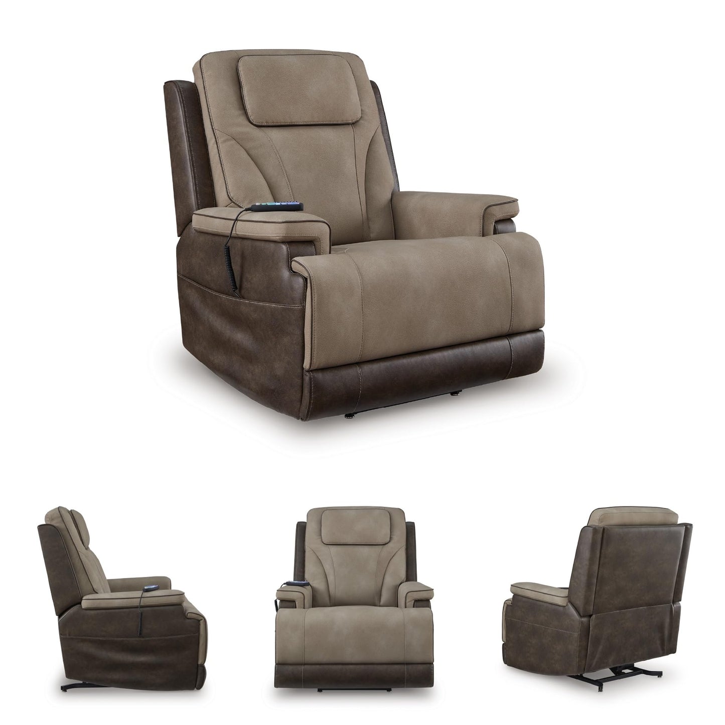 Signature Design by Ashley 4Z-Relax Retreat Modern Power Lift Recliner with Lumbar Support, Adjustable Headrest and USB Ports, Brown