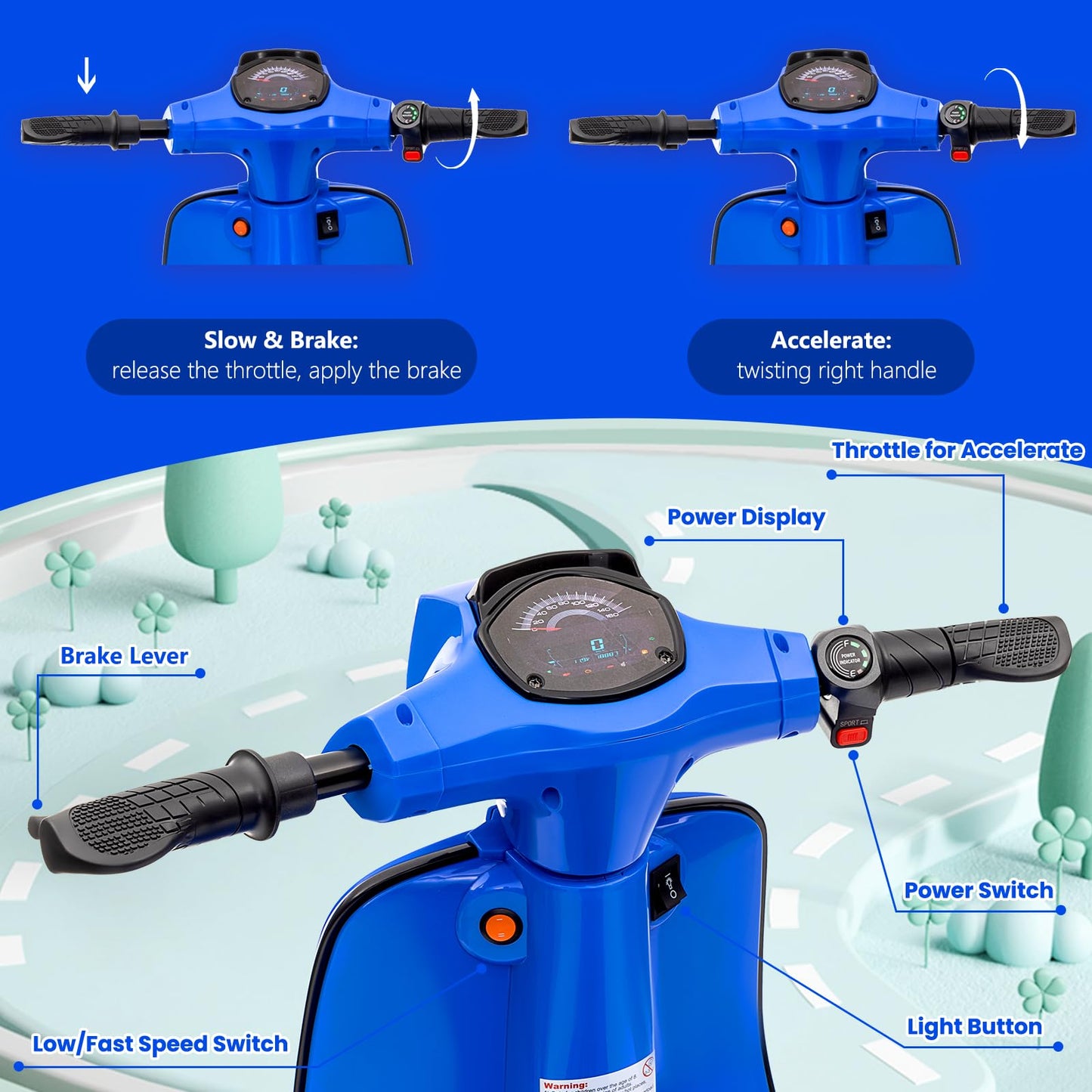 Garvee Electric Moped Scooter for Kids, 24V 350W Kids Ride on Motorcycle, Max Up to 14MPH