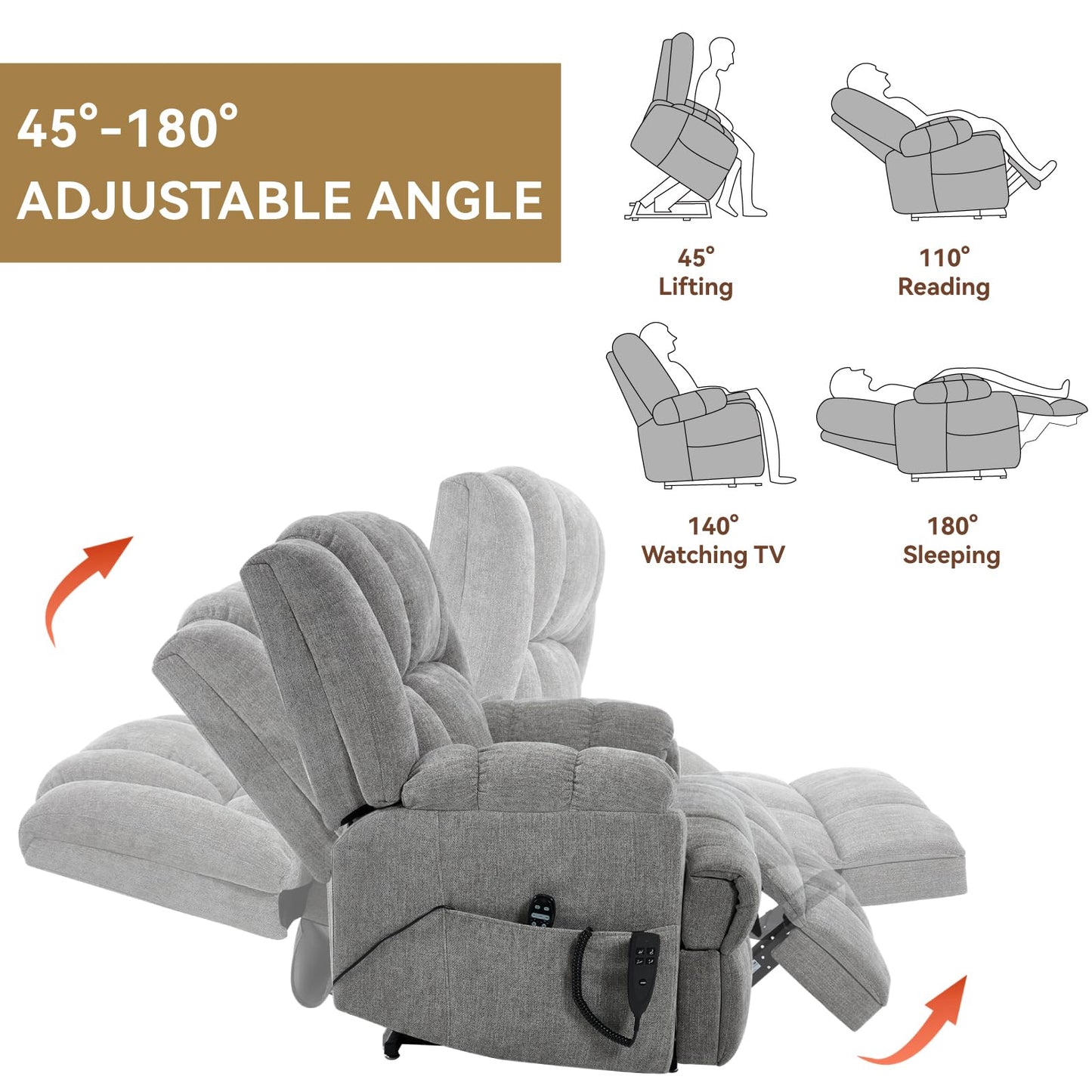 KEIKI Dual Motor Power Lift Recliner Chair,Massage Up to 350 LBS, Lift Recliners with Power-Remote