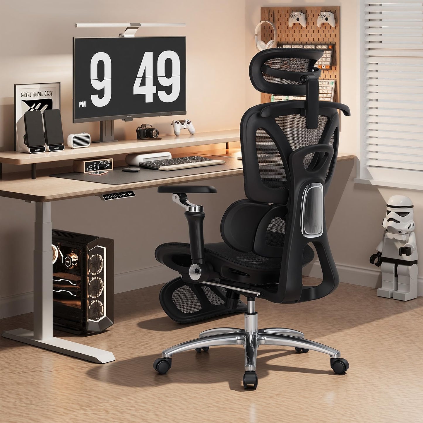 MALOL Ergonomic Office Chair, 400lbs High Back Mesh Desk Chair with 6D Armrests, 3D Headrest, Adjustable Lumbar Support, Seat Depth Adjustment, Tilt Lock, Metal Base & PU Wheels, Black