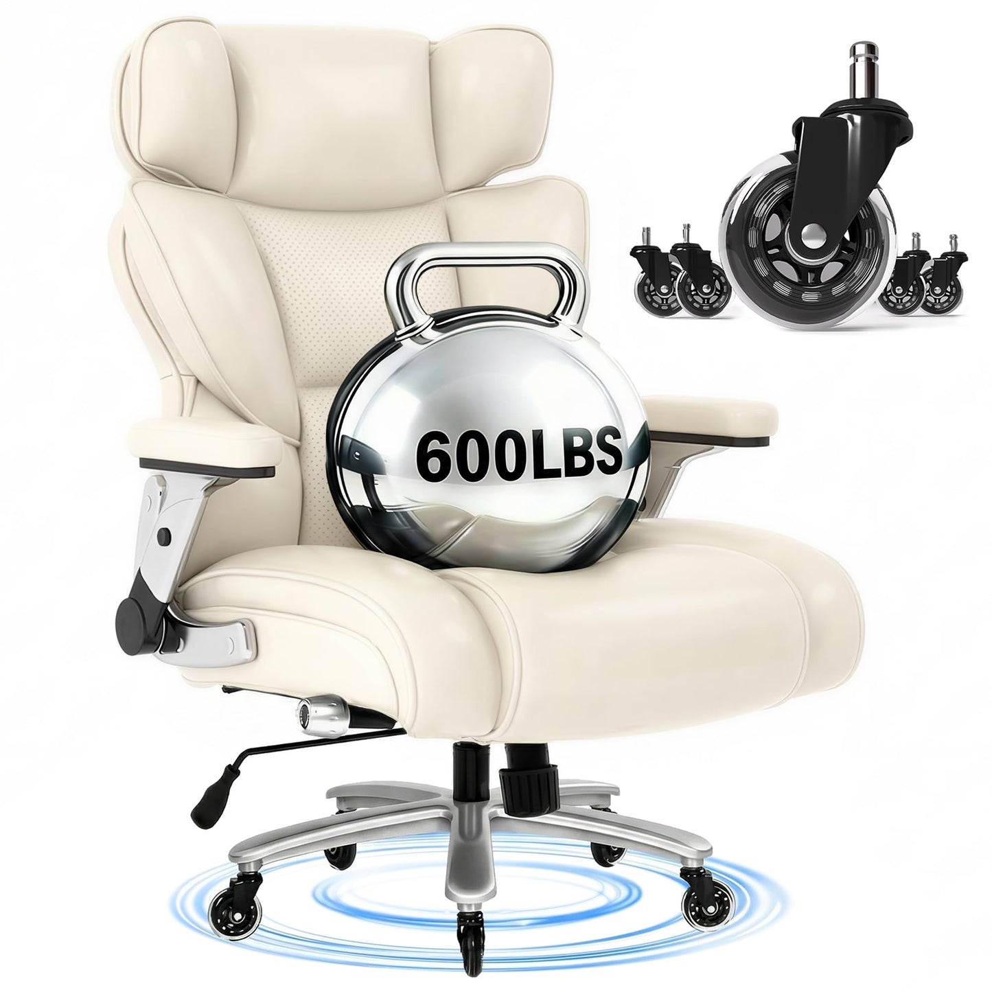 FLEXISPOT 600lbs Big and Tall Office Chair for Heavy People, Heavy Duty Computer Desk Chair with Dynamic Lumbar Support 2D Armrest Blade Wheels, Chairs for Home Office Gaming Working, Leather, Beige