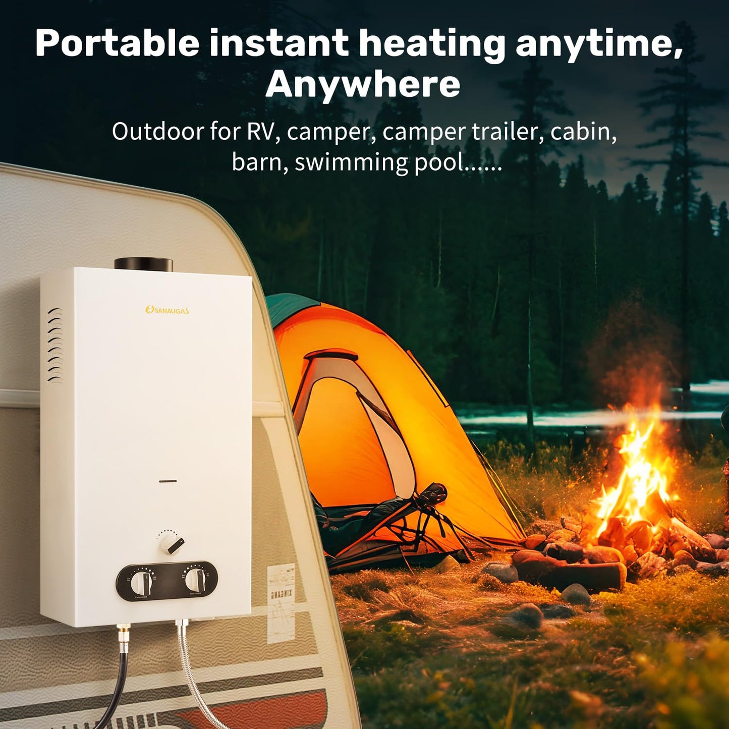 Tankless Water Heater Propane, 3.18GPM 12L Portable Instant Hot Water Heater, Outdoor Use for RV camping, Camper Van, Camping Trailer, Cabin, Barn, Pool, White