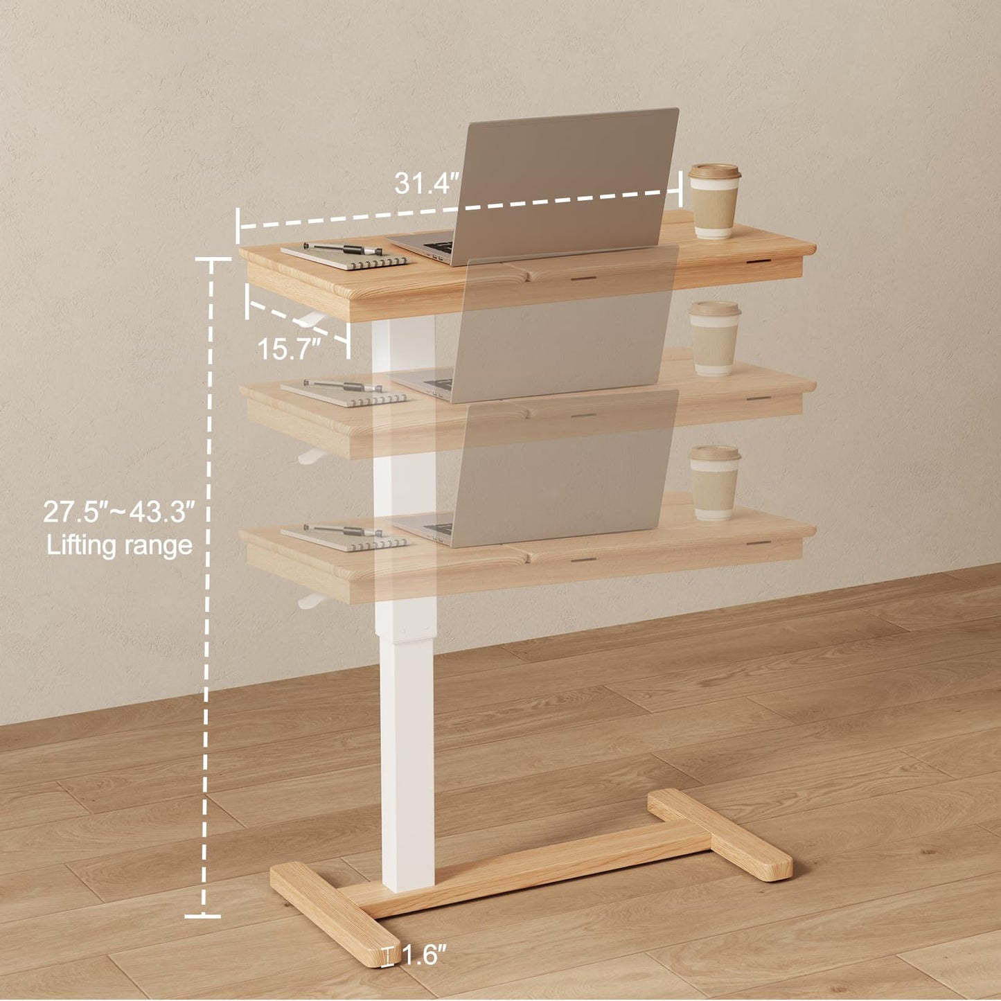 Muwuele Solid Wood Overbed Bedside Table with Wheels, Adjustable Medical Tilt Top Hospital Bed Table Over The Bed, Rolling Laptop Desk, Mobile Standing Desk for Hospital and Home Use (Natural)