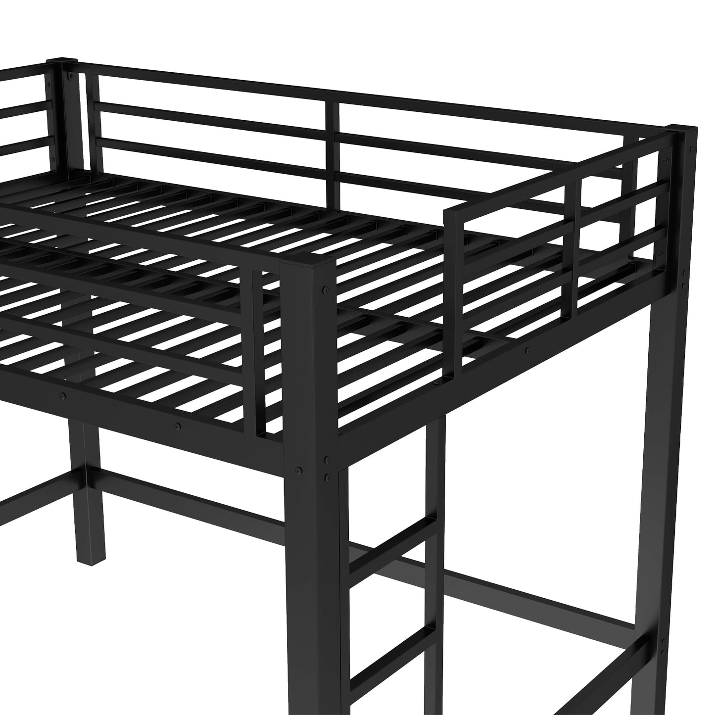 Bellemave Full Loft Bed with 2 Ladders and Guardrails, Metal Loft BedFrame for Adults, Kids, Teens, Black