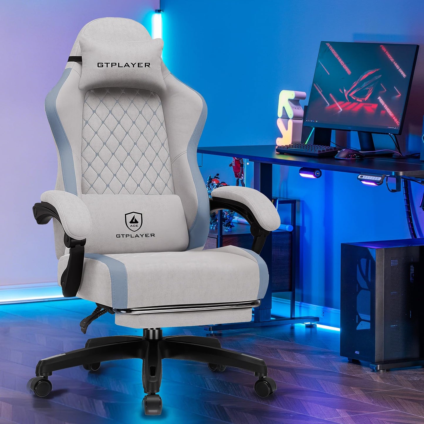GTPLAYER Gaming Chair, Ergonomic Computer Chair with Footrest and Lumbar Support, High Back Recliner Chair 350lbs, Height Adjustable for Home Office, Grey