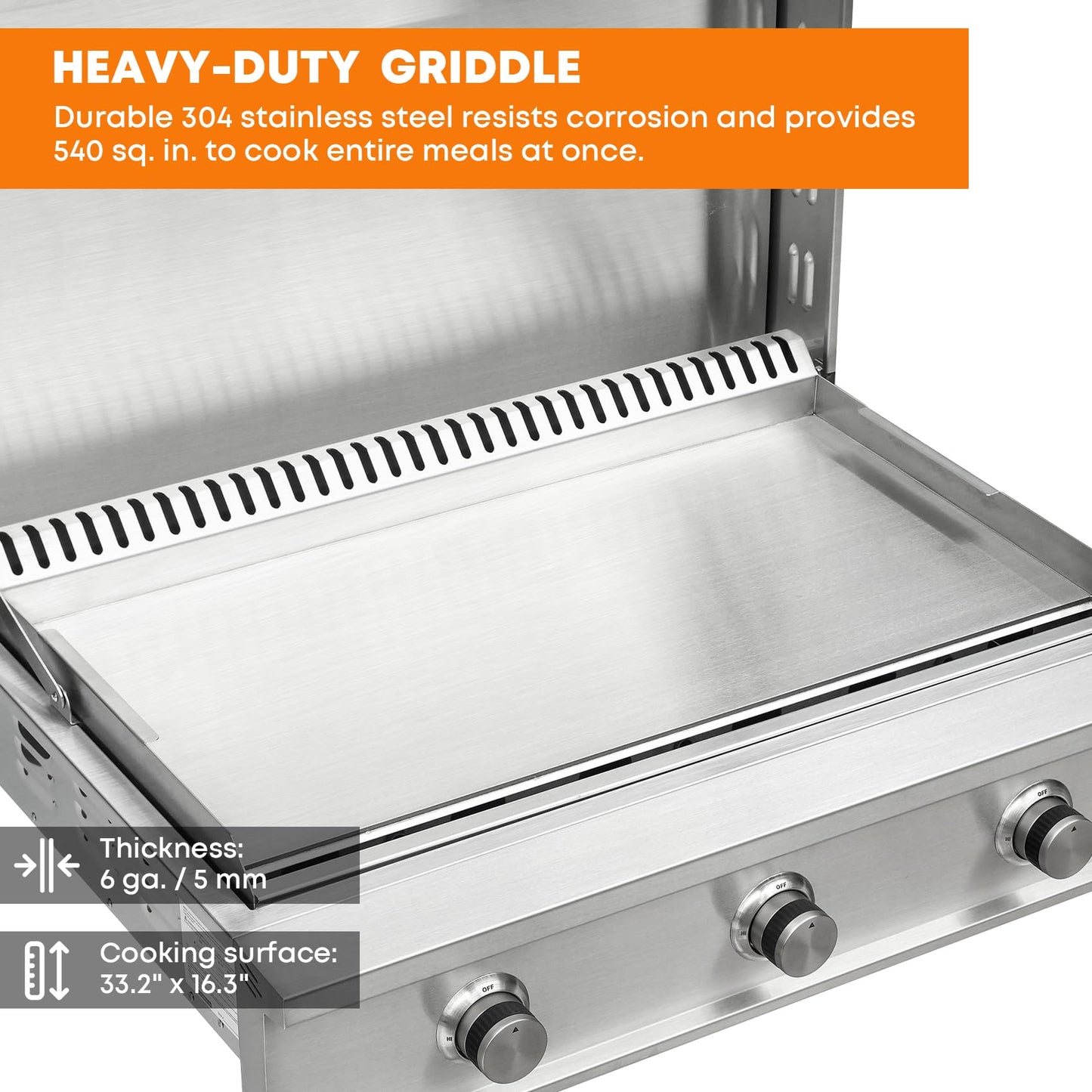 Stanbroil 36-Inch Natural Gas Built-In Griddle, Premium 304 Stainless Steel 3 Burner Flat Top Grill for Outdoor Kitchen BBQ Island