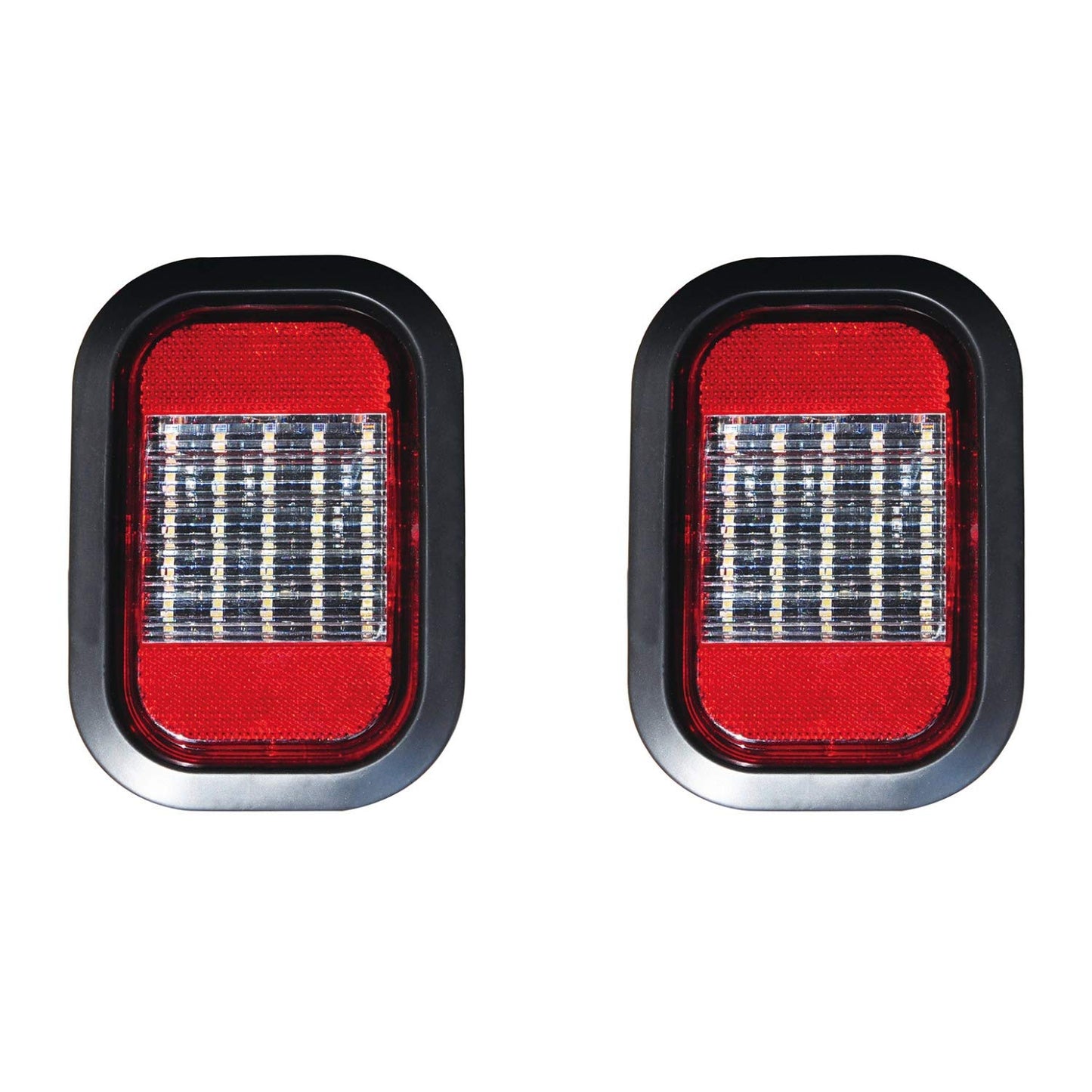 All Star Truck Parts 25 LED Reverse/Backup Light with Red Reflector Grommet & Pigtail, Qty 2, Size 5inx3in, Color Red