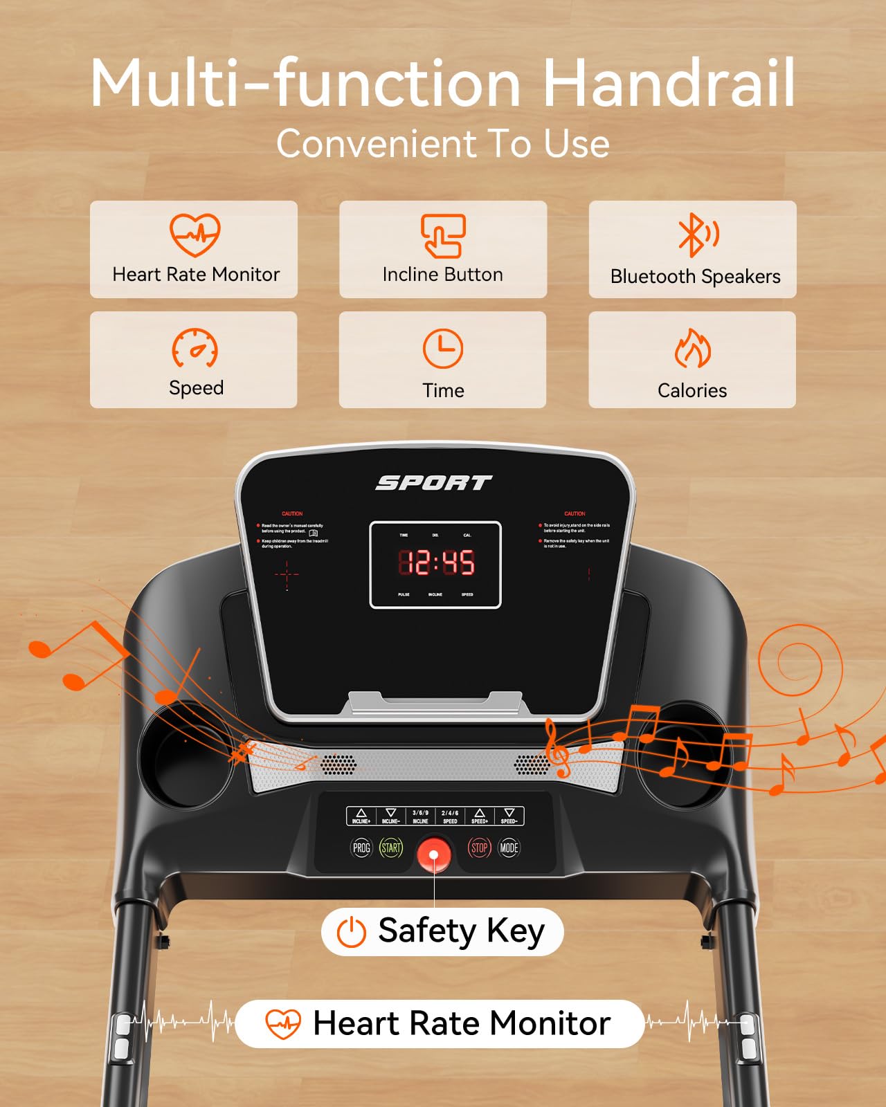 LIJIUJIA Treadmills for Home, Folding Treadmill with 15% Auto Incline, 3.0HP Walking Pad Treadmill, 300 lbs Capacity, Max Speed 6.2 MPH, Bluetooth Speaker, Heart Rate Sensor, LED Display