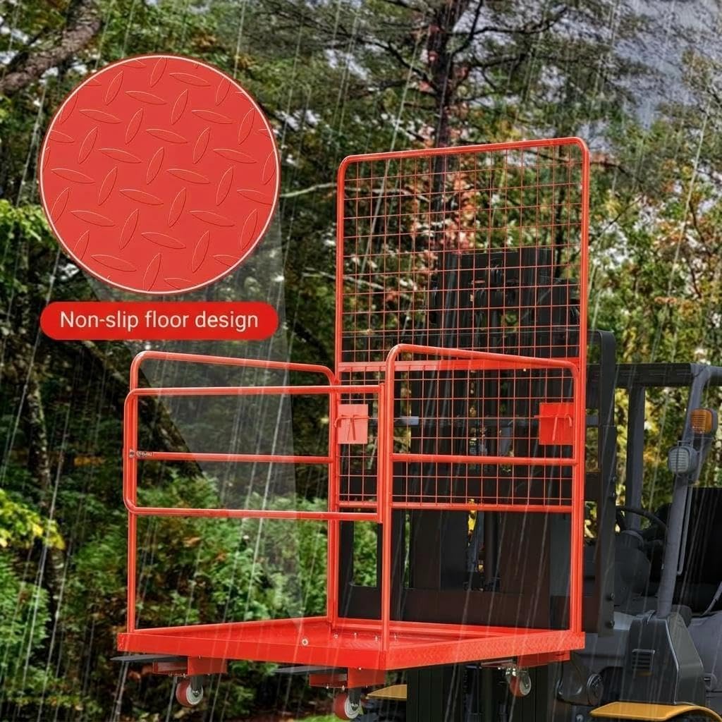 2200LBS Capacity 43"x45" Forklift Safety Cage with Swivel Wheels - Heavy Duty Forklift Man Basket with Safety Harness - Collapsible Lift Basket