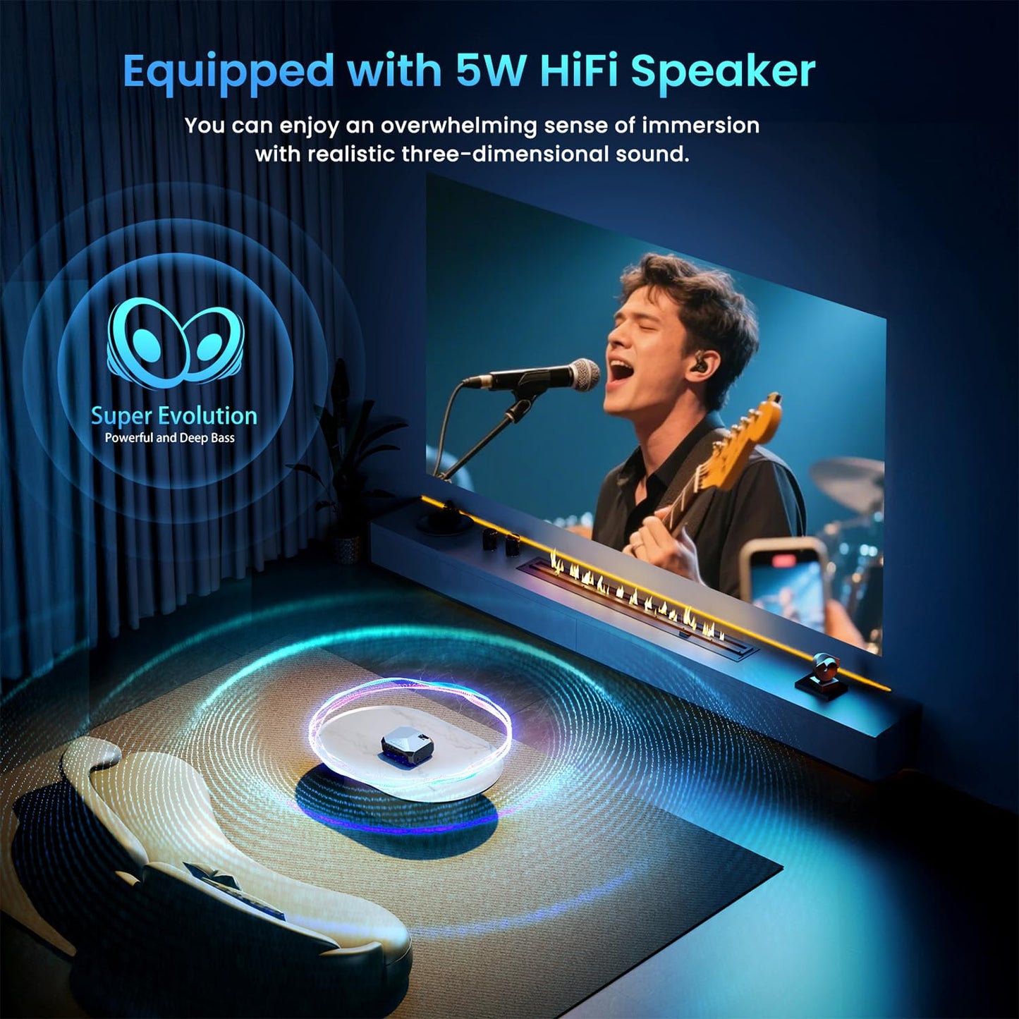 [Compatible with Netflix/High Brightness] Smart Projector with WiFi 6 and Bluetooth 5.3, 4K Outdoor Movie Projector with Prime Video/YouTube, Portable Proyector Compatible with HDMI/USB/iOS/Android