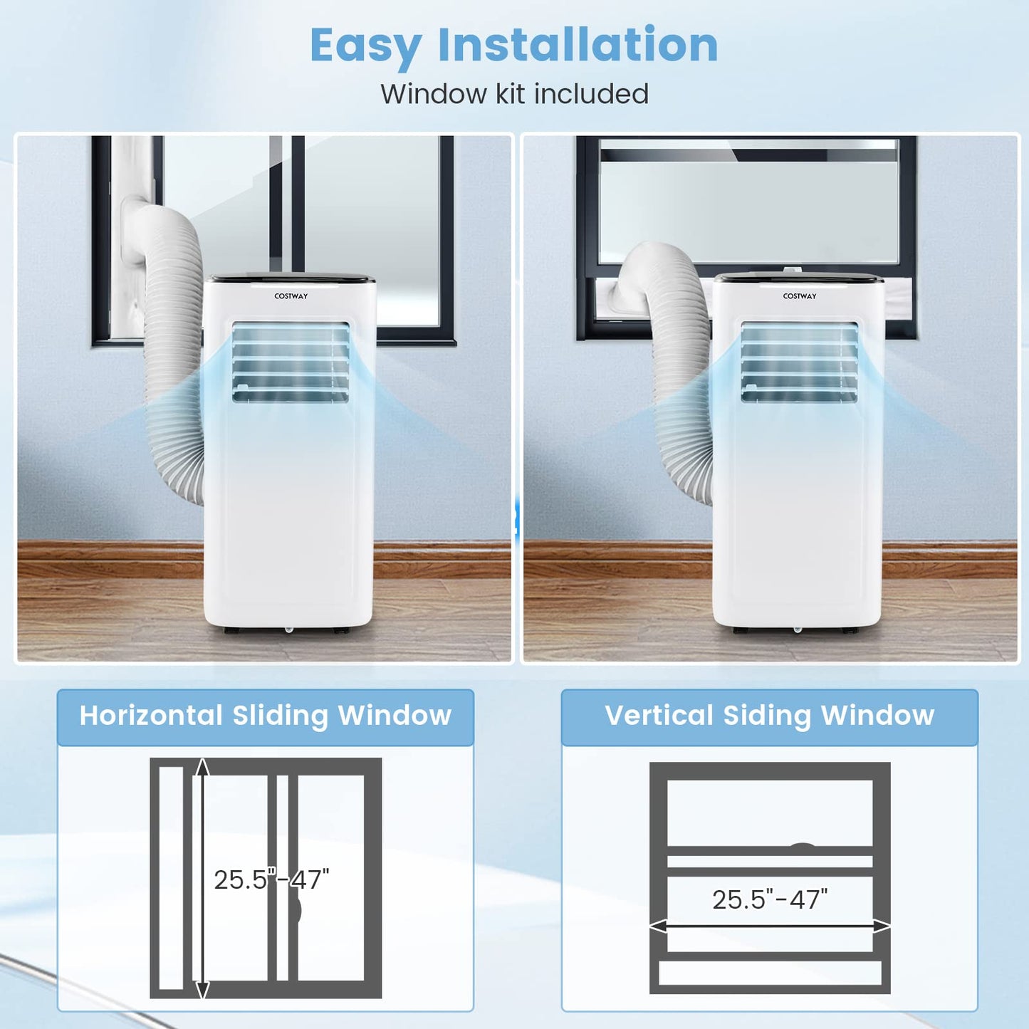 COSTWAY Portable Air Conditioner, 9000 BTU Portable AC with Built-in Dehumidifier, 24H Timer, Smart Sleep Mode, LED Touch Panel for Cooling Rooms up to 280 Sq.Ft, Remote Control & Window Kit Included