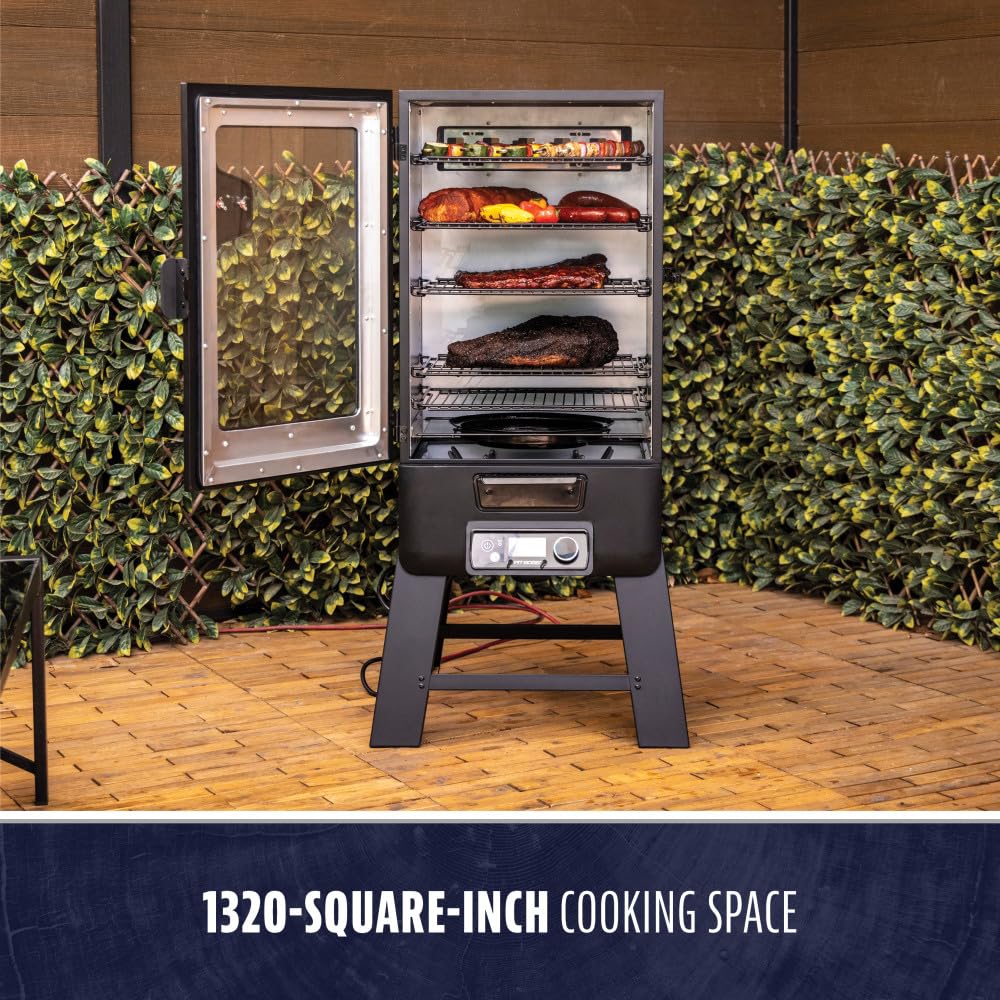 Pit Boss 4-Series WiFi & Bluetooth Digital Vertical Smoker with LCD Digital Controller and Wood Chip Tray, 1,320-Sq. In. 6-Rack Cooking Space, 100°F to 300°F Temperature Range, Meat Probe, Black