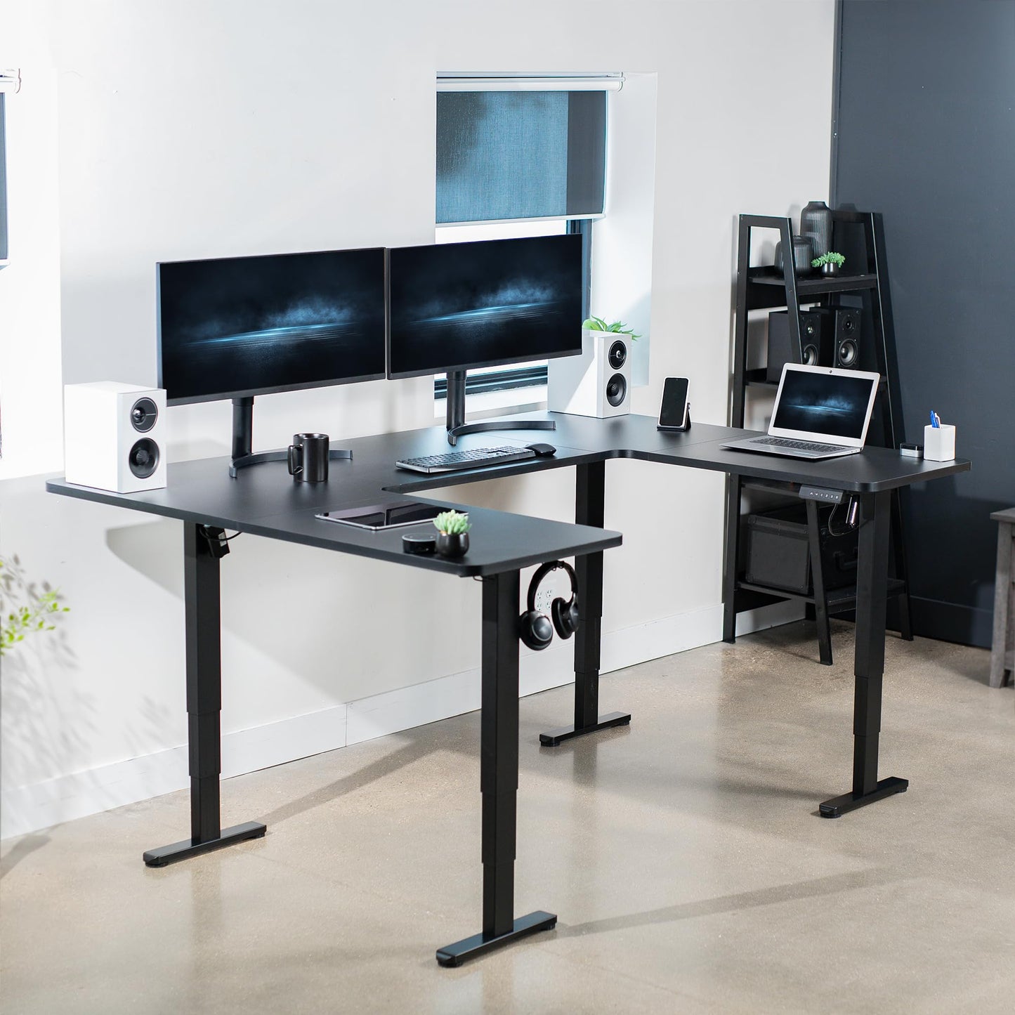 VIVO Large U-Shaped 83 x 60 in Electric Standing Desk, Memory Height Adjustment, Black Top Black Frame, DESK-E4UBB