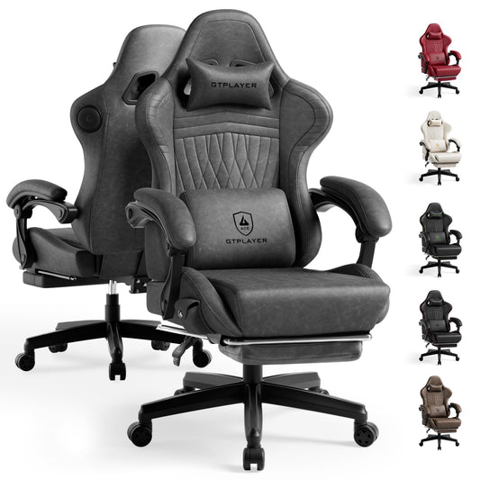 GTPLAYER ACE-PRO Music Gaming Chairs – Built-in Speakers, App Support & Bluetooth Control, Computer Game Chairs with Footrest for Adults, Ergonomic Reclining Silla, Linkage Armrest, Grey