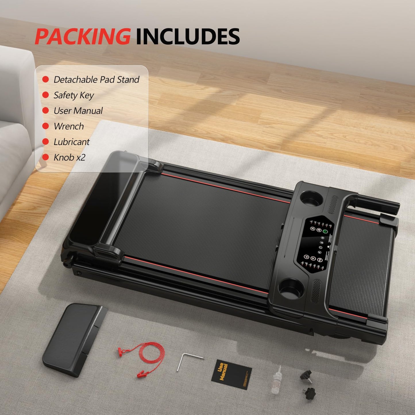 Treadmill with 0-15% Auto Incline, 0.6-7.5MPH Foldable Walking Pad Treadmill with Handle Bar for Home Small, 3.0HP Low Noise Portable Walking Running Machine for Small Space, 350LBS Capacity Black
