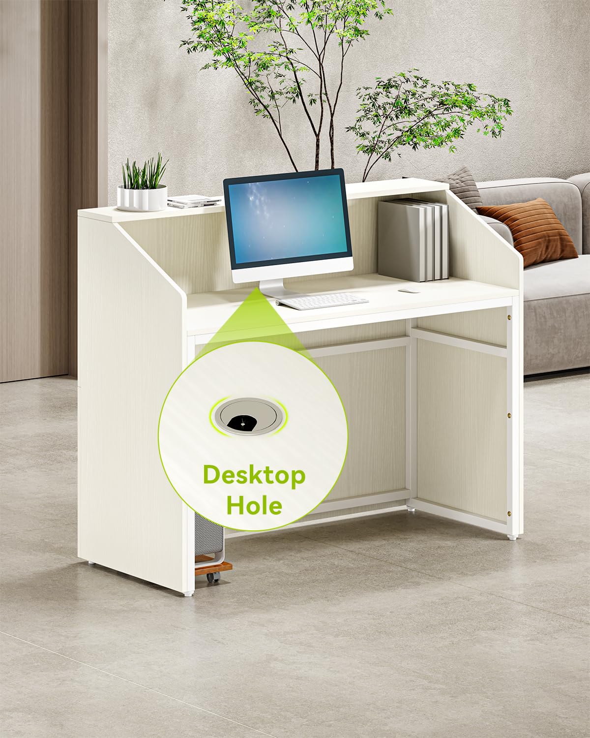 LITTLE TREE 47-Inch Reception Desk with Counter, White Front Desk Reception Room Table, Retail Counter for Checkout, Modern Welcome Desk for Lobby, Office, Beauty Salon