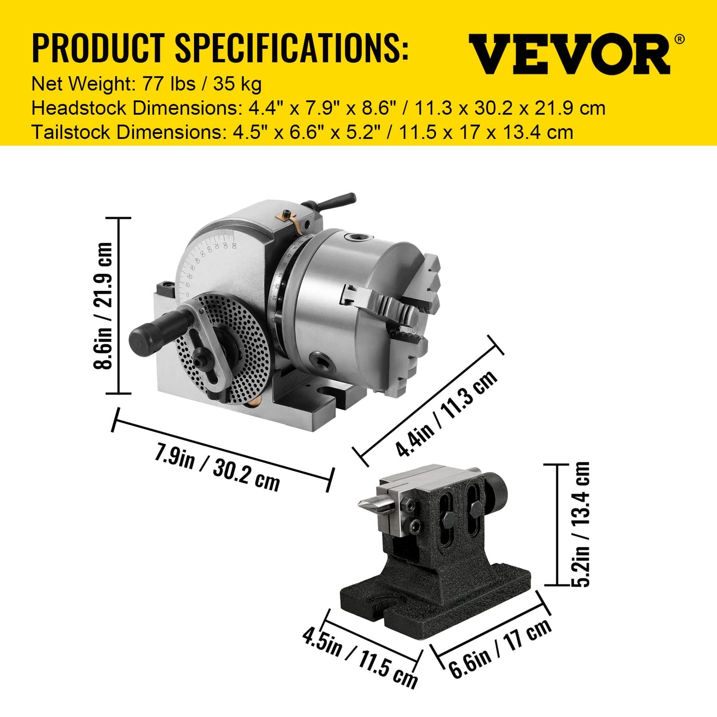 Vevor Dividing Head BS-1 Dividing Head Set 6" 3-jaw Chuck Semi Universal Milling Set with 6" Chuck+Tailstock+Dividing Plates for Milling Grinding Drilling Machine - Amazon.com