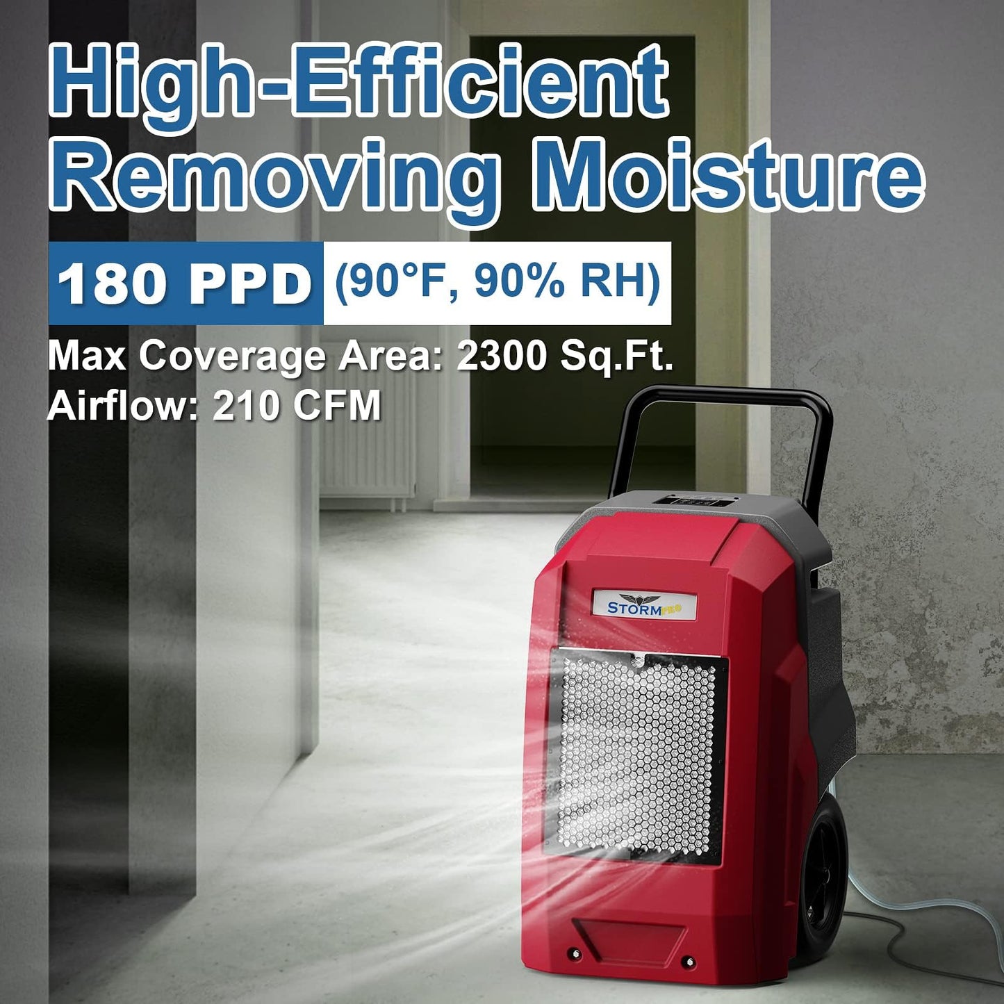ALORAIR 180 PPD Commercial Dehumidifier with Pump, LGR Technology, Heavy-duty for Water Damage Restoration, Flood Cleanup and Basements, 6-Year Warranty, Storm Pro (Red)