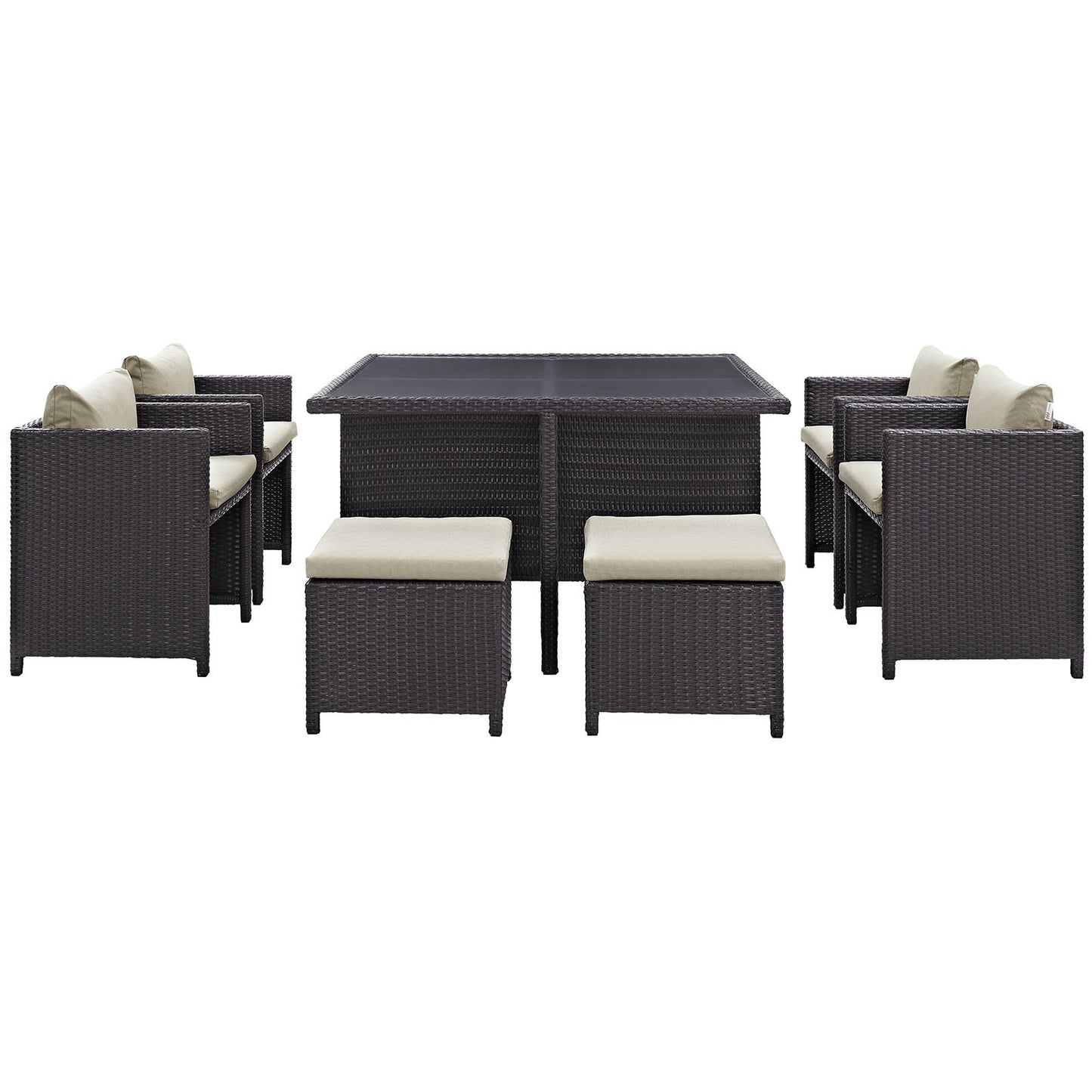 Modway Inverse Wicker Rattan 9-Piece Outdoor Patio Dining Furniture Set in Espresso Beige