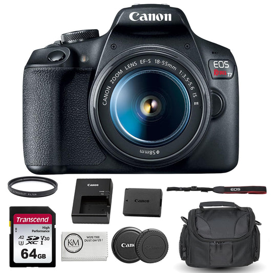 Canon EOS Rebel T7 DSLR Camera with 18-55mm Lens Bundled with 64GB Memory Card + Camera Bag + 58mm UV Filter + Microfiber Cleaning Cloth (5 Items)