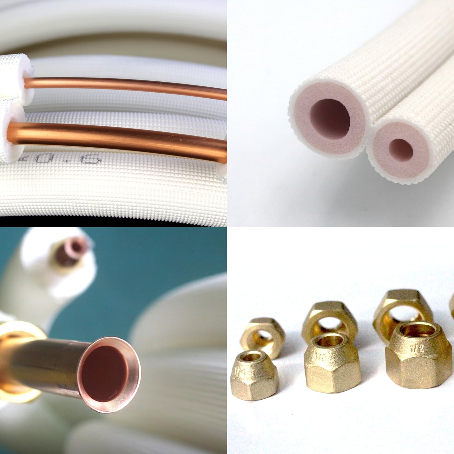 TAUROX 50FT Mini Split Line Set 1/4" & 1/2" O.D Copper Pipes Tubing and 3/8" White Thickened PE Insulation Coil, for Mini Split Air Conditioning or Heating Pump Equipment and HVAC with Flared Nuts.