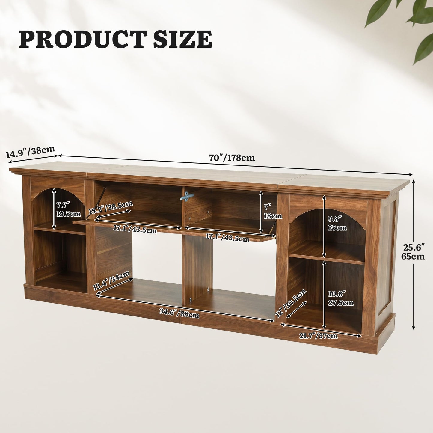 YITAHOME Farmhouse TV Stand with RGB LED Lights, 70 inch Entertainment Center with Flip-Down Carved Door, Media Console for 75/80 Inch TV, Adjustable Shelf & Open Storage for Living Room, Walnut
