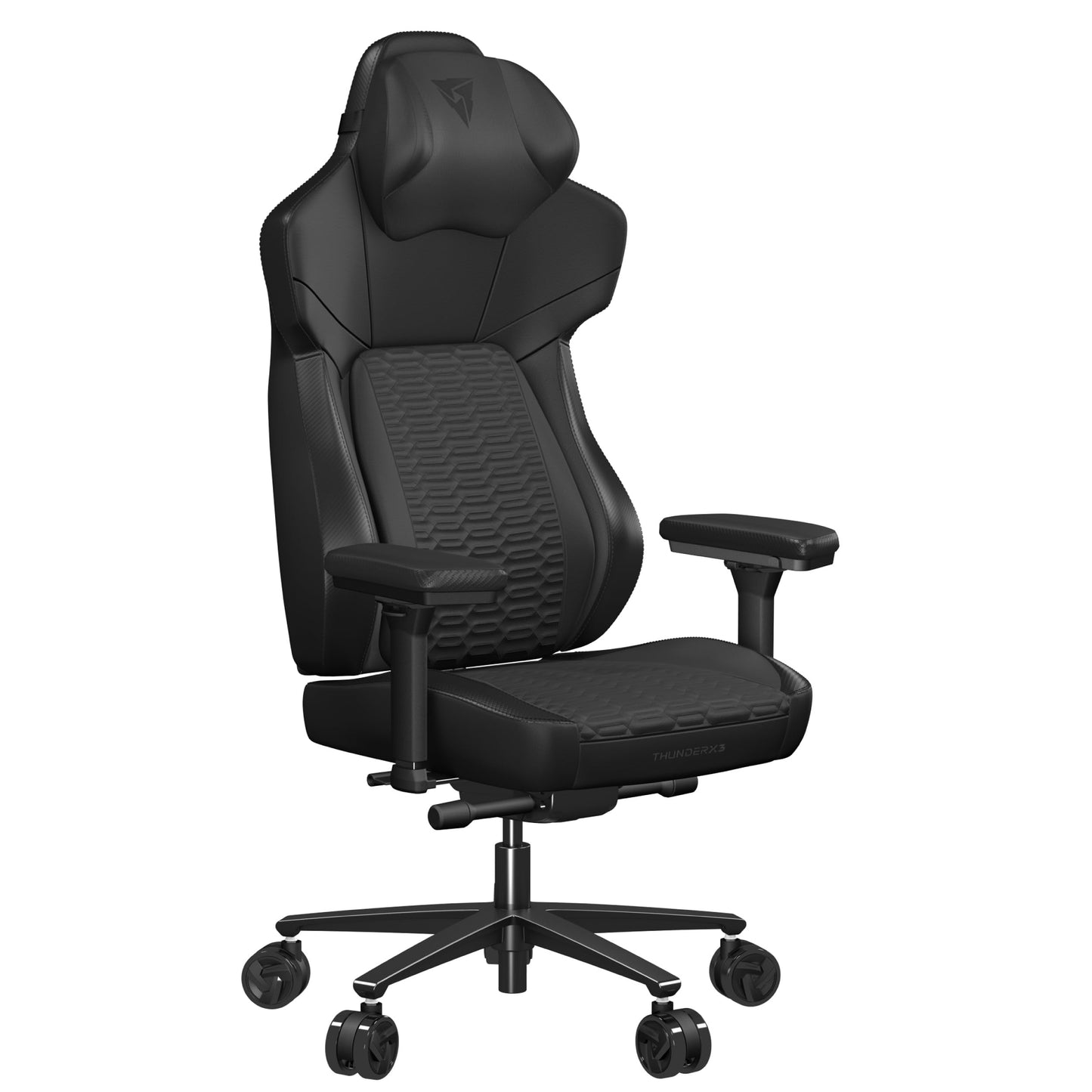 ThunderX3 CORE Gaming Chair, for Adults Ergonomic Office Chair, High Back Desk Chair, Synchronous Tilt, Forward Tilt, 360° Self-Adjusting Lumbar Support, Multipurpose Footrest, Leather, Racer Black