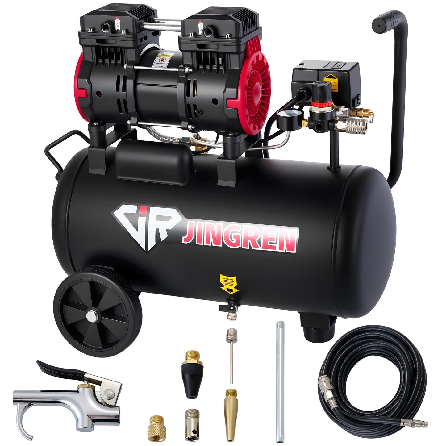 JIR JINGREN 8 Gallon Ultra Quiet Air Compressor, Steel Tank 2HP 4.2CFM, Max 120 PSI Oil-Free Air Compressor Tank, 68dB for Car Repair, Spray Painting, Woodwork Nailing（With Accessories Kit）