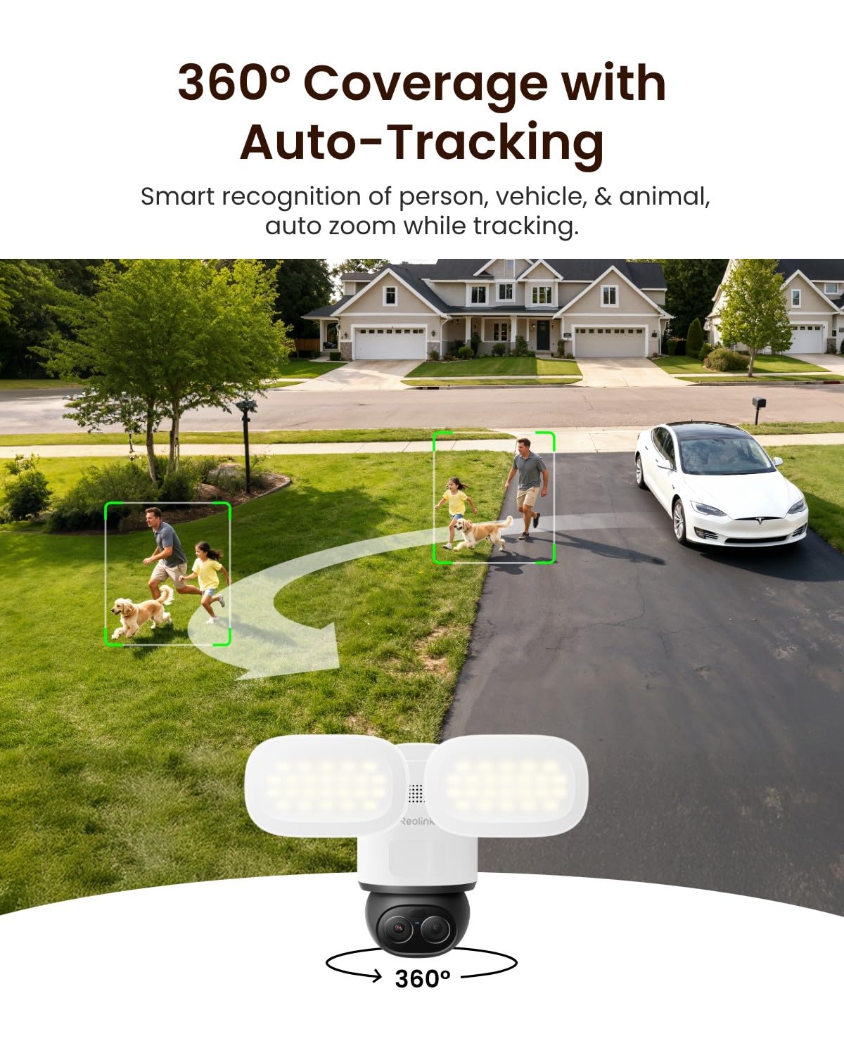 REOLINK TrackFlex Floodlight WiFi, 4K Dual-Lens Floodlight Camera, 3000 Lumens, 360° PTZ 6X Hybrid Zoom, Auto-Tracking, Privacy Focused AI Video Search & Storage, Dual-Band WiFi 6, AC Hardwired No PoE