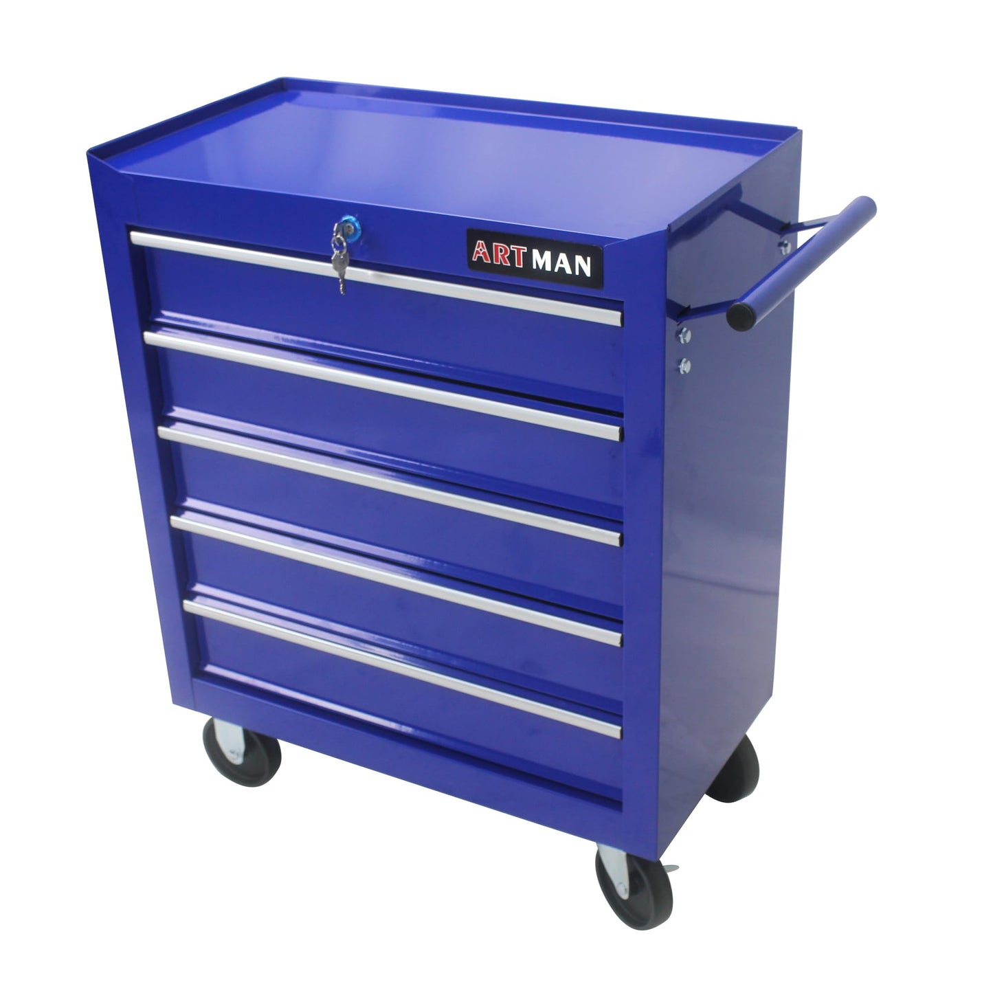 YOPTO Multifunctional Cart with 5 Ball-Bearing Drawers,Portable Rolling Tool Chest W/ 4 Wheels,Key Locking and Pull Handle,for Garage,Warehouse,Workshop,Repair Shop,Blue