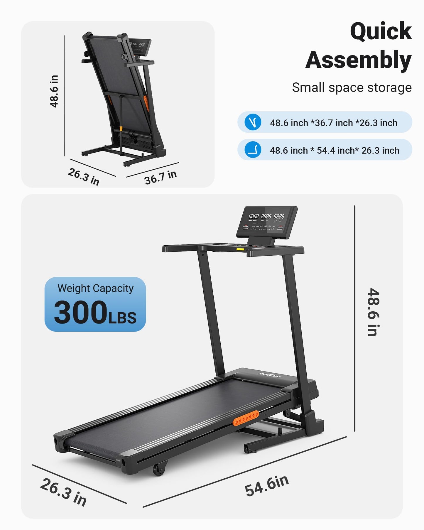 THERUN Treadmill with Incline,8.7 MPH 12% Auto Incline Treadmill,Treadmills for Home,3 HP Quiet Brushless Motorized Treadmill,LED Display