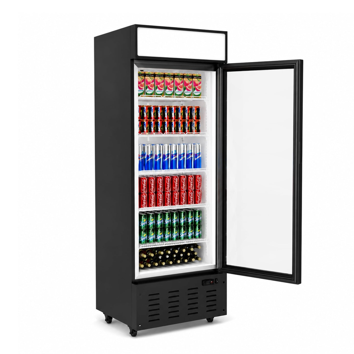 Frostvale 15 Cu.Ft Commercial Display Refrigerator, Black Single Glass Door Beverage Cooler with Lighted Header, ETL Upright Merchandiser Fridge for Drinks, Soda, Beer, Cafe, Store, Bar
