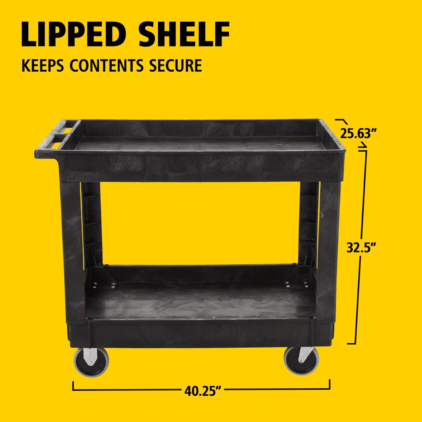 Rubbermaid Commercial Products 2-Shelf Utility/Service Cart, Medium, Lipped Shelves, Standard Handle, 500 lbs. Capacity, for Warehouse/Garage/Cleaning/Manufacturing/Maintenance