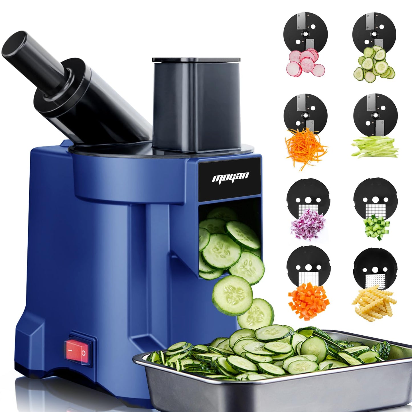 MOGAN 8-In-1 Electric Vegetable Cutter, Commercial Vegetable Slicer Fruit Slicer Machine, Veggie Food Processor Dicer Chopper Stainless Steel Blades for Slicing Shredder Dicing for Home and Kitchen